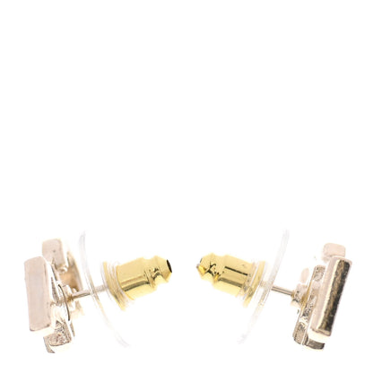 Chanel Crystal Pearl Signature Stud Earrings Gold 3 of 4