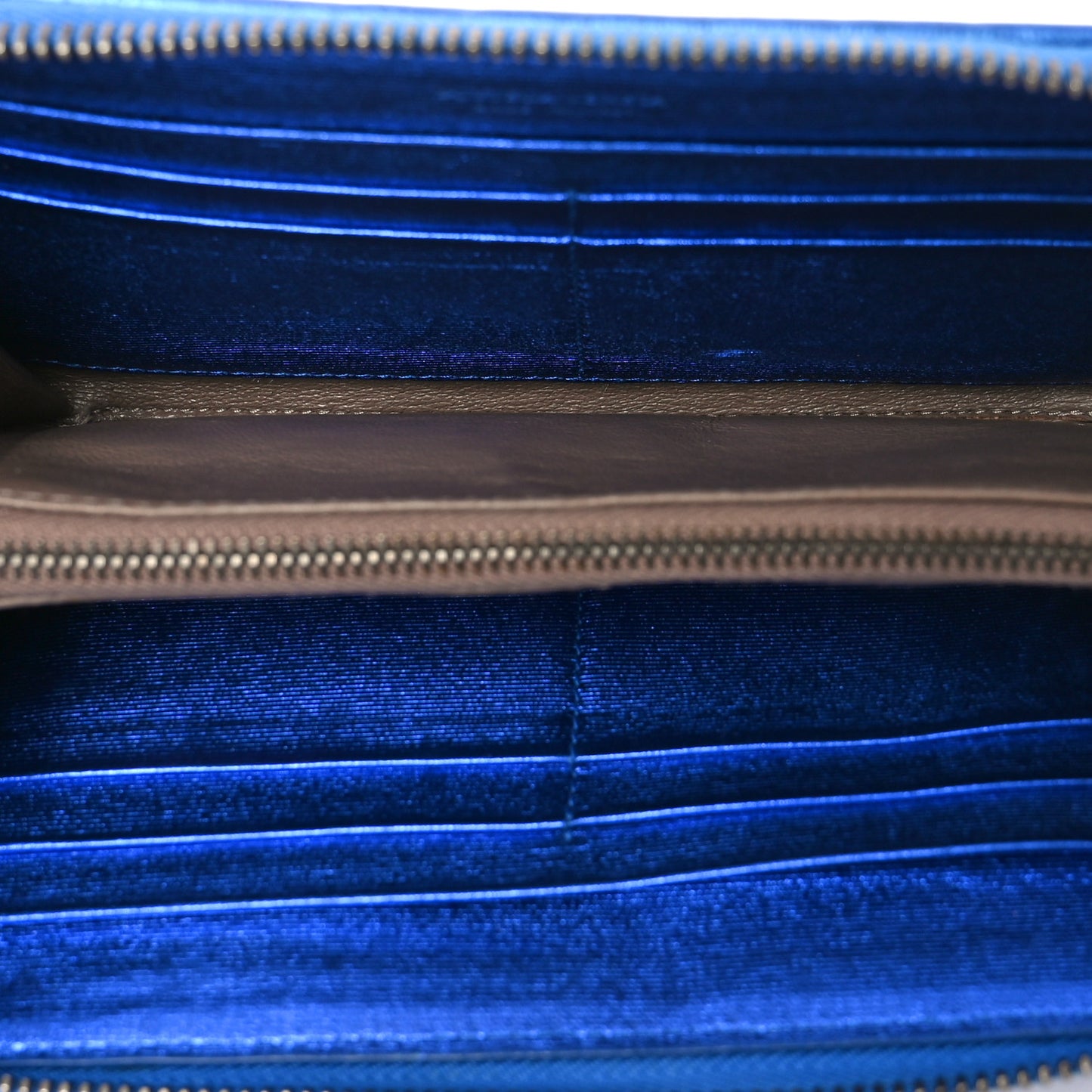 Metallic Grosgrain Intrecciato Zip Around Wallet Cobalt
