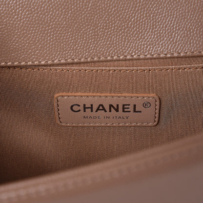 Chanel Caviar Chevron Quilted Medium Boy Flap Dark Beige 6 of 8
