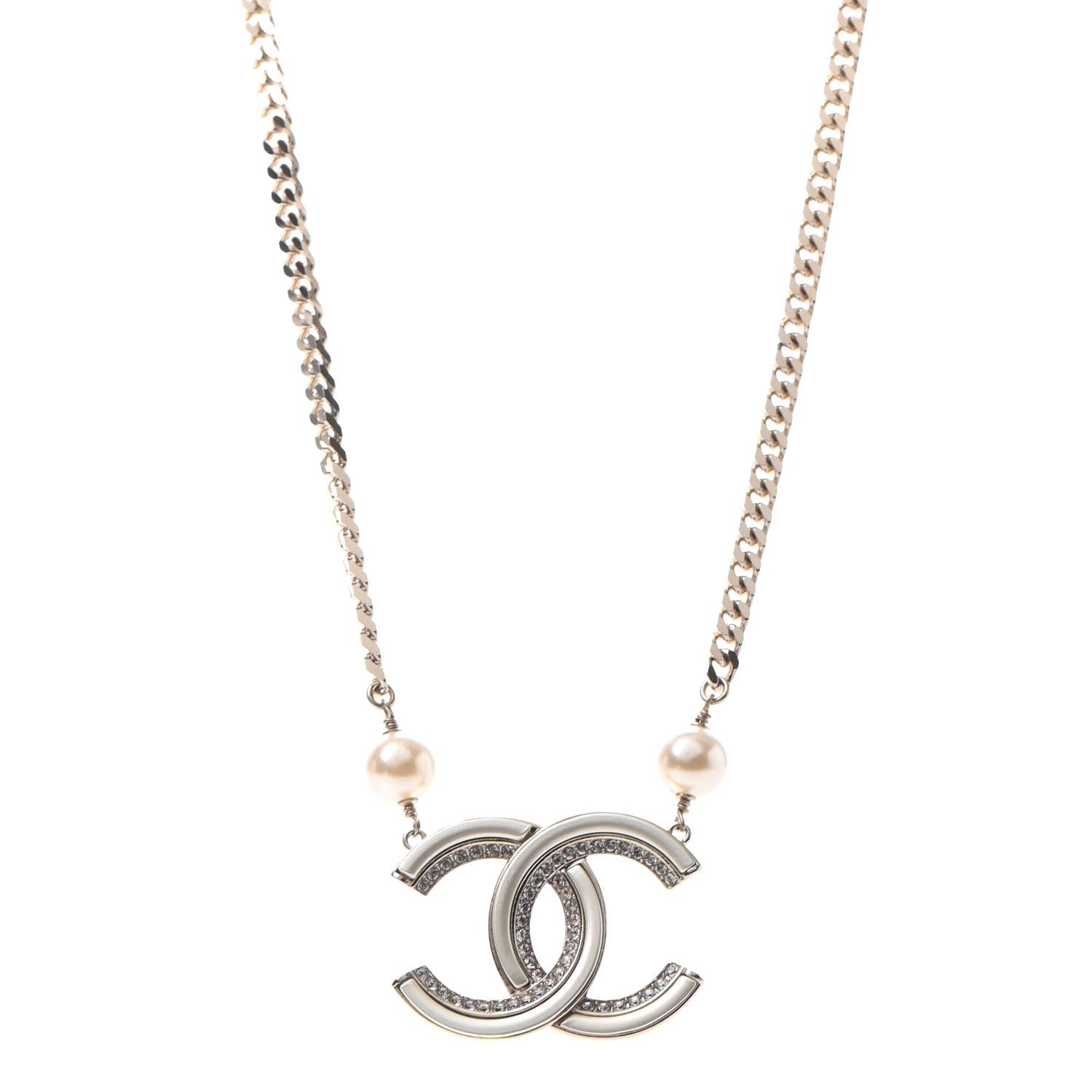 Chanel Crystal Pearl CC Necklace Gold 1 of 4