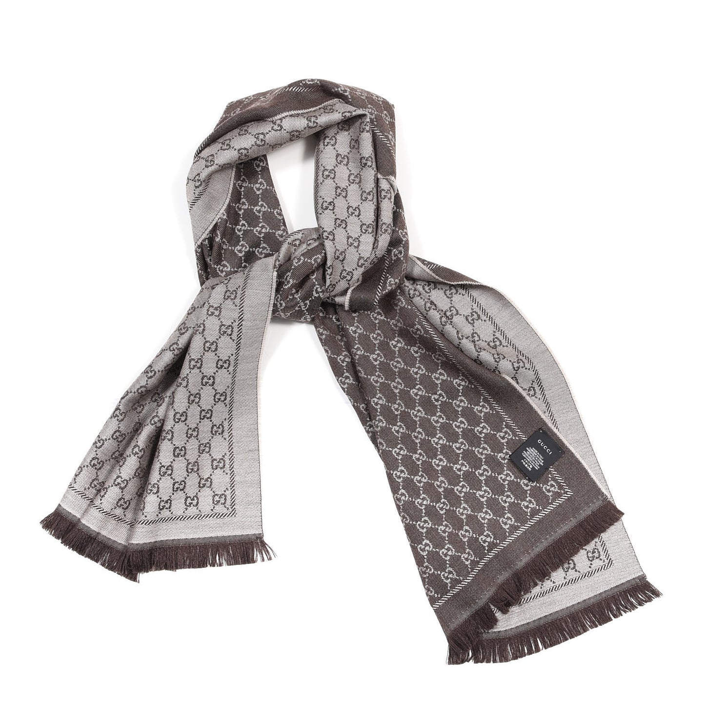 Wool GG Monogram Reversible New Sten Fringe Scarf Beige Dark Brown