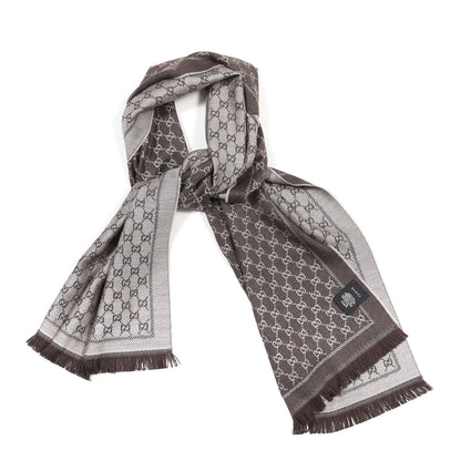 Gucci Wool GG Monogram Reversible New Sten Fringe Scarf Beige Dark Brown 1 of 4
