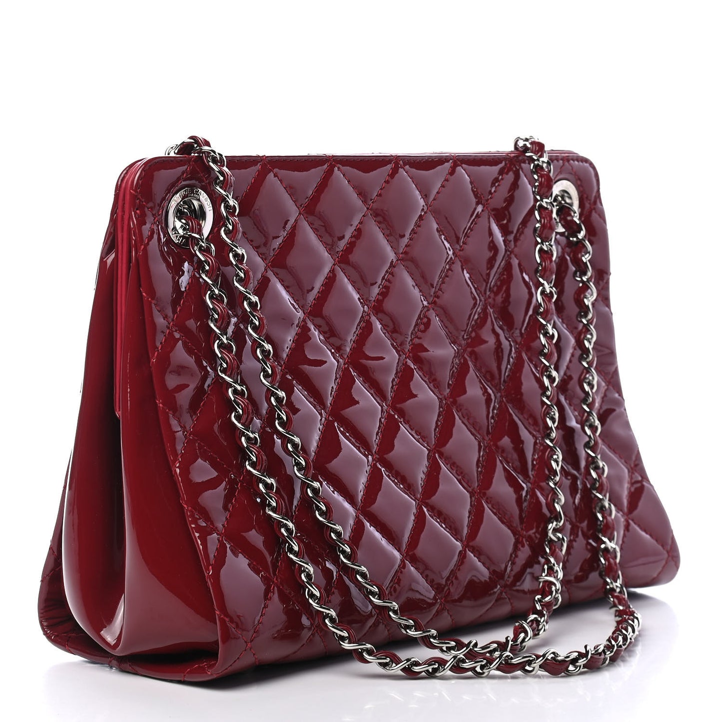 Patent Quilted Timeless CC Shopping Tote Red