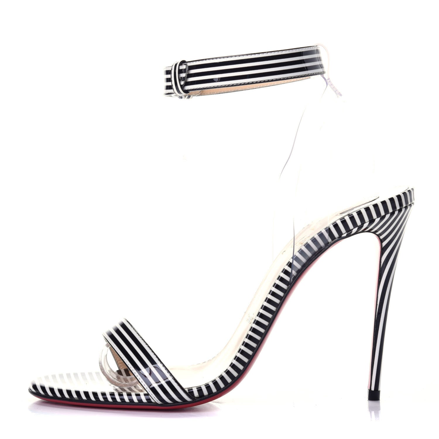 Christian Louboutin Patent PVC Striped Illusion Jonatina 100 Sandals 38 Black White 1 of 9