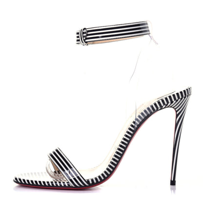 Christian Louboutin Patent PVC Striped Illusion Jonatina 100 Sandals 38 Black White 1 of 9