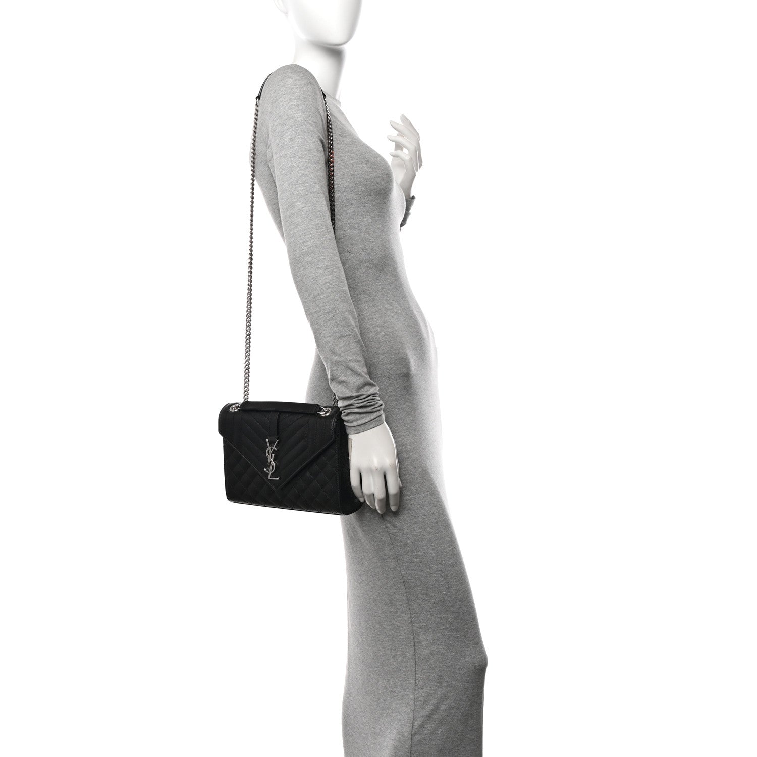 Saint Laurent Grain De Poudre Textured Mixed Matelasse Triquilt Medium Monogram Satchel Black 2 of 11