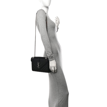 Saint Laurent Grain De Poudre Textured Mixed Matelasse Triquilt Medium Monogram Satchel Black 2 of 11