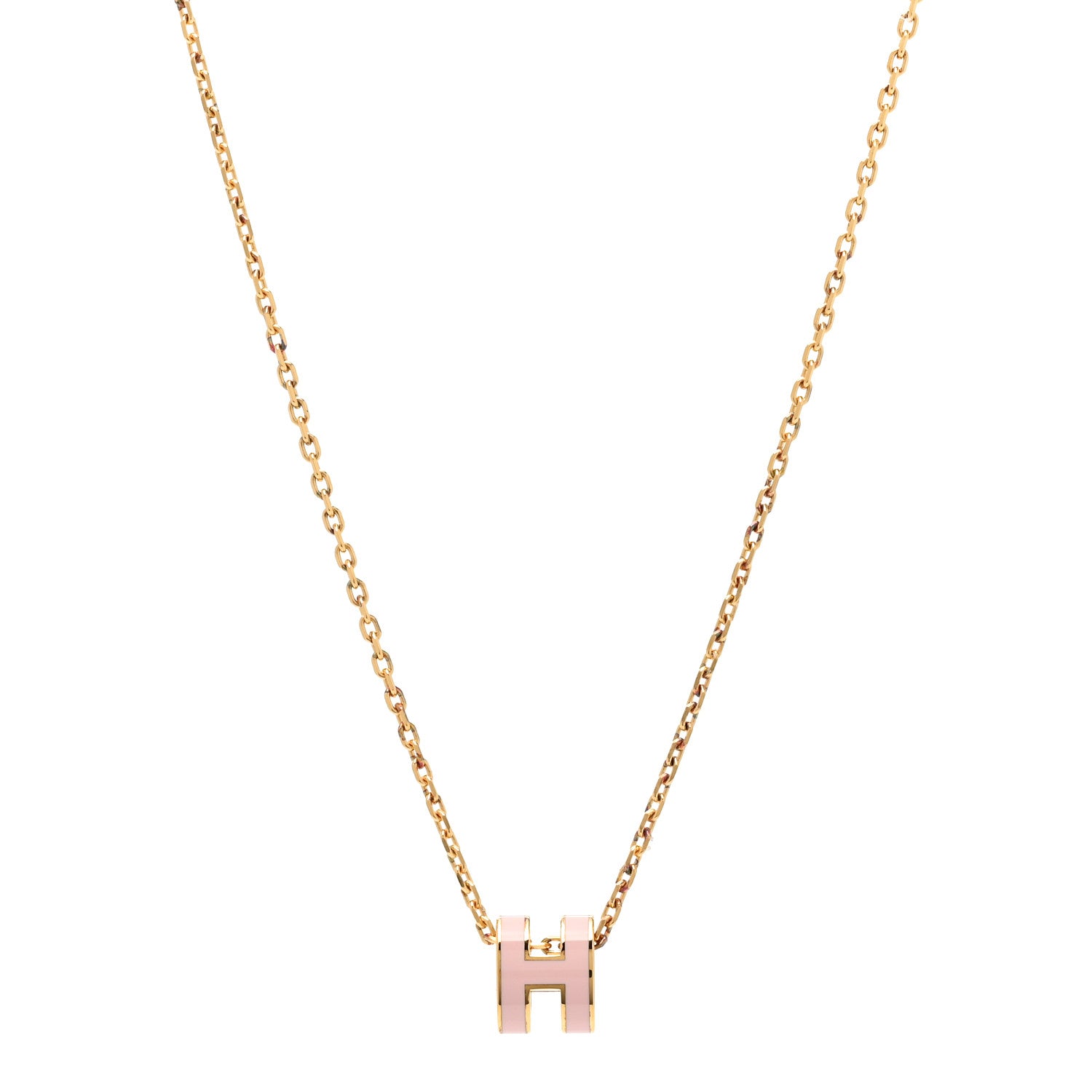 Hermes Lacquered Gold Mini Pop H Pendant Necklace Rose Dragee 1 of 8
