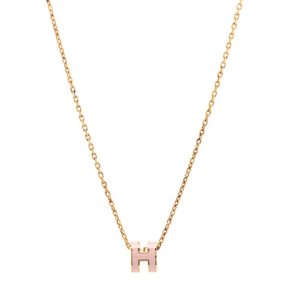Hermes Lacquered Gold Mini Pop H Pendant Necklace Rose Dragee 1 of 8