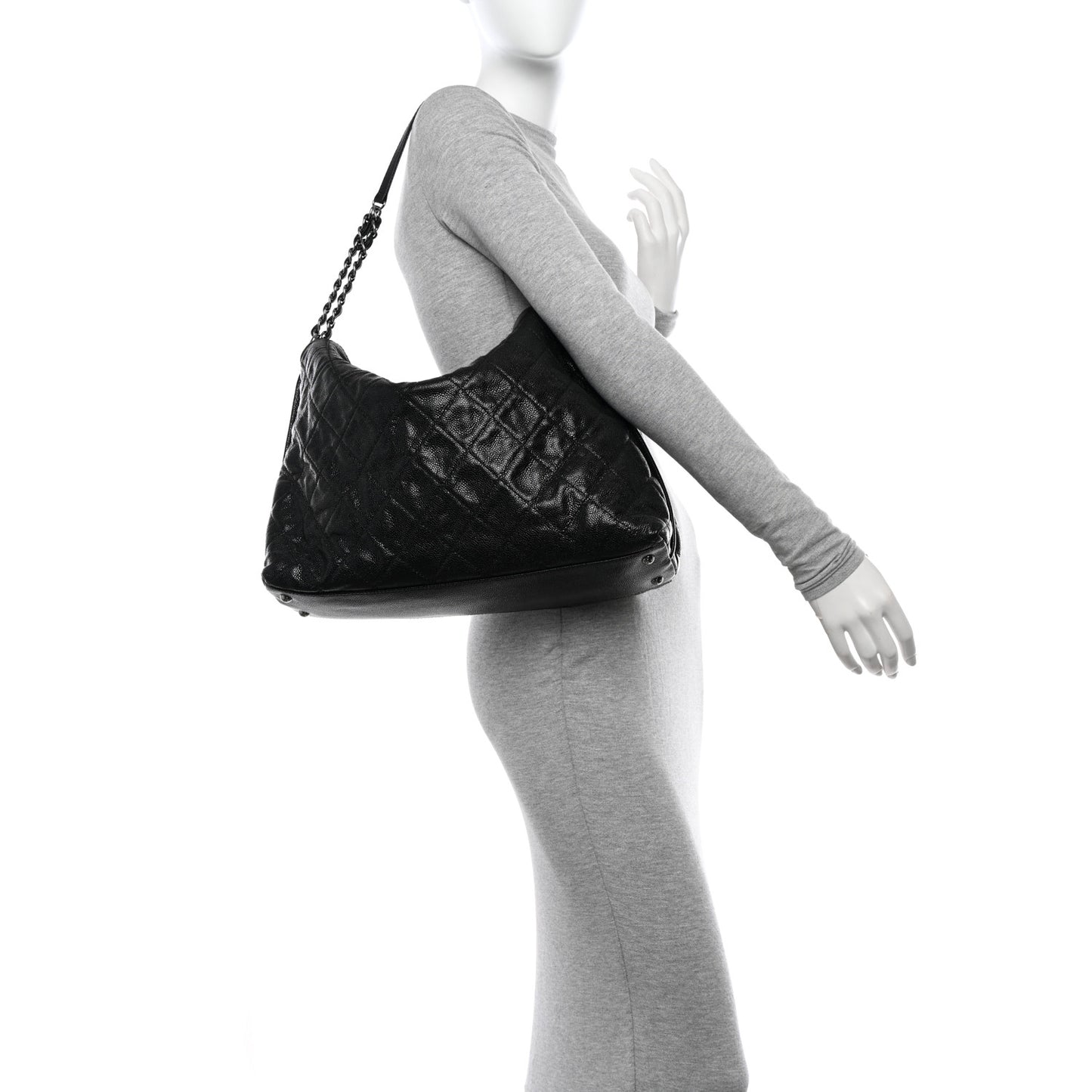 Caviar Quilted French Riviera Shoulder Bag Black