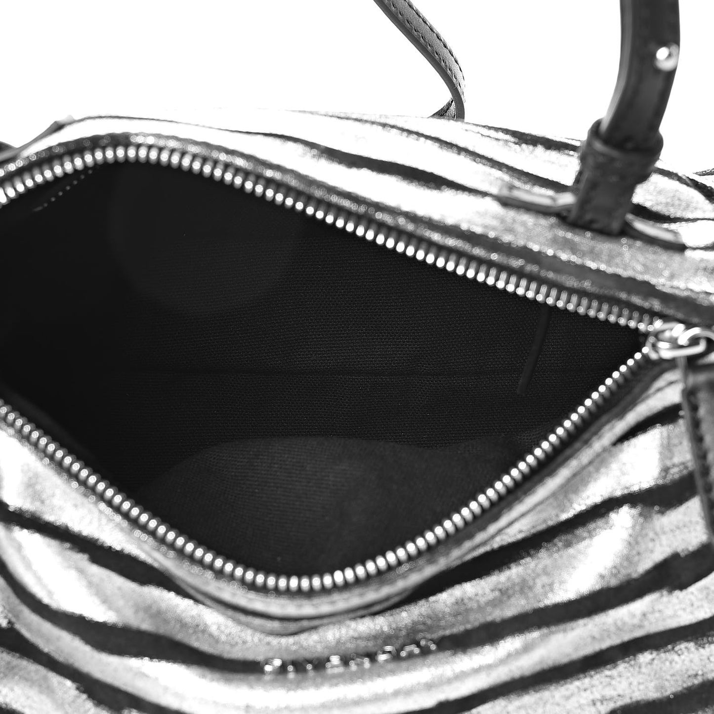 Metallic Calfskin Striped Mini Pandora Black Silver