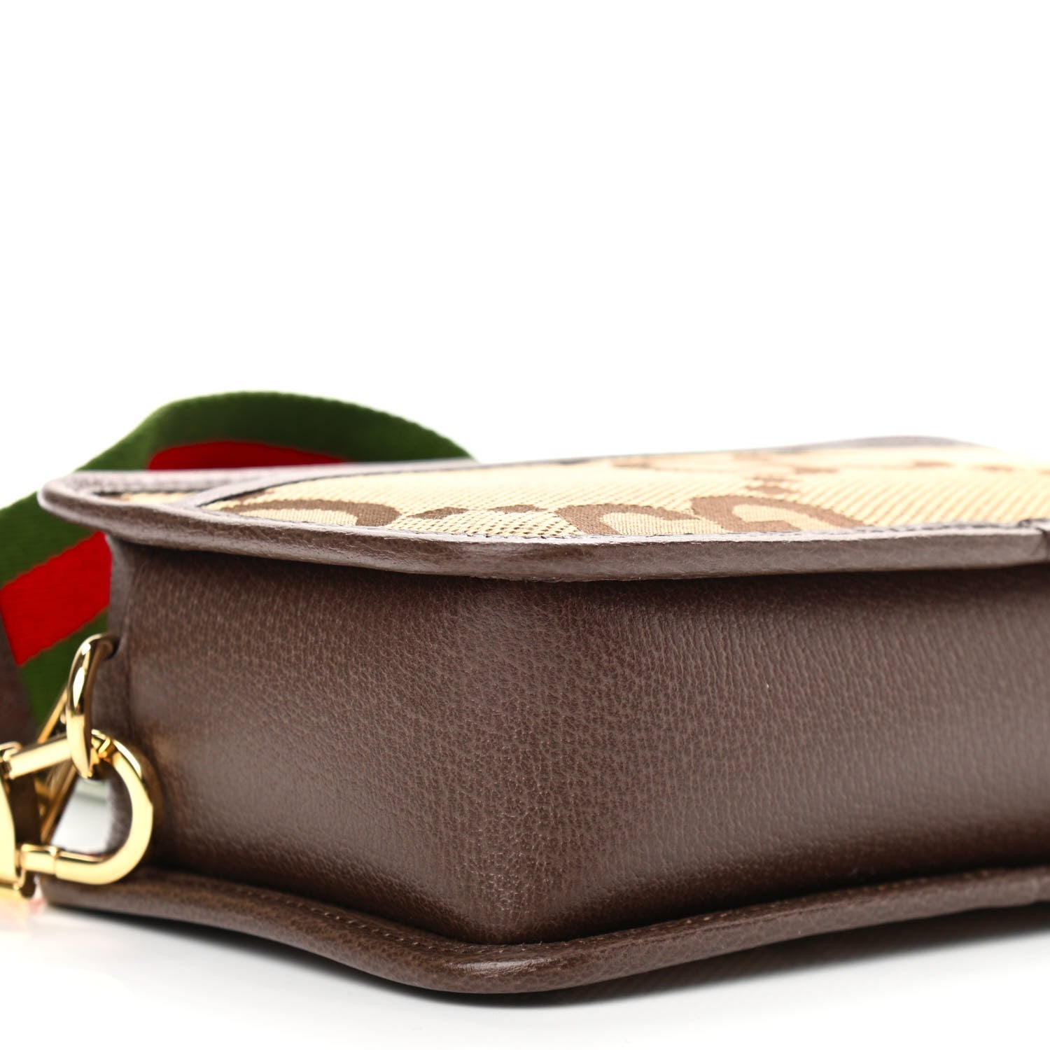 Gucci Monogram Jumbo GG Textured Dollar Calfskin Web Mini Crossbody Bag Camel Ebony New Acero 8 of 10