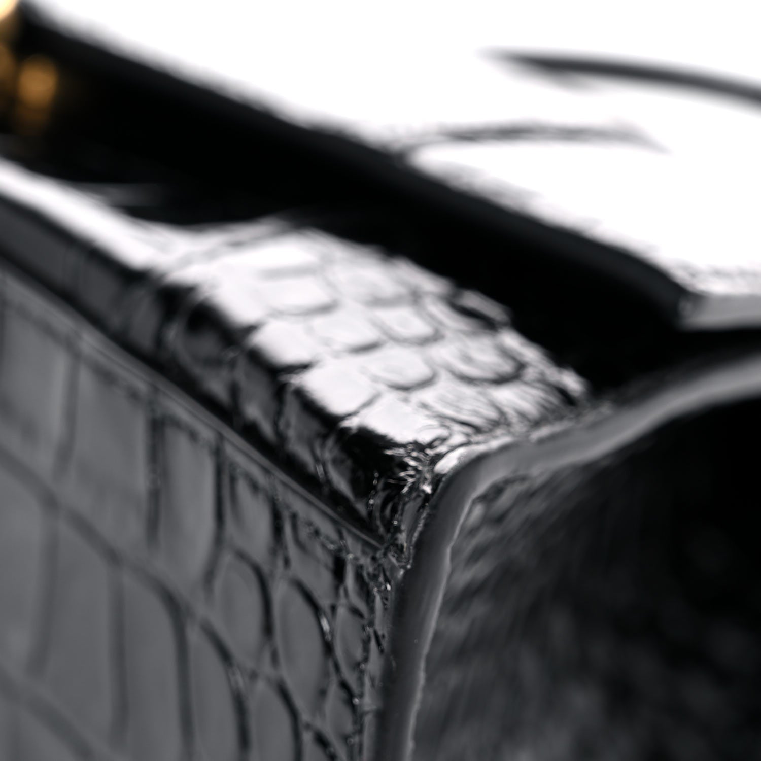 Balenciaga Shiny Calfskin Crocodile Embossed Small Hourglass Top Handle Bag Black 9 of 16