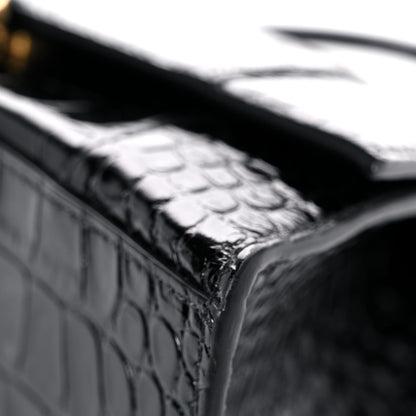 Balenciaga Shiny Calfskin Crocodile Embossed Small Hourglass Top Handle Bag Black 9 of 16