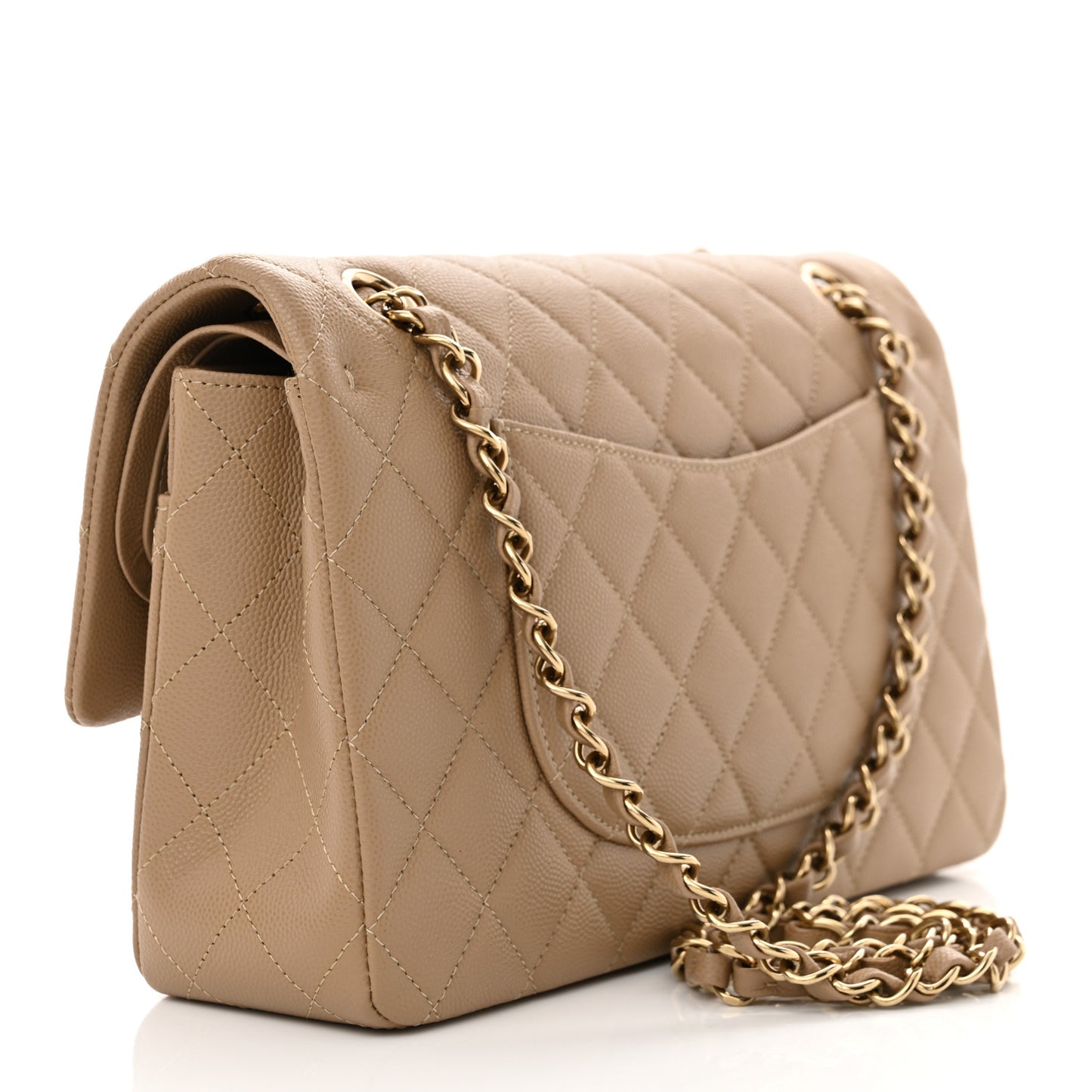 Caviar Quilted Medium Double Flap Dark Beige