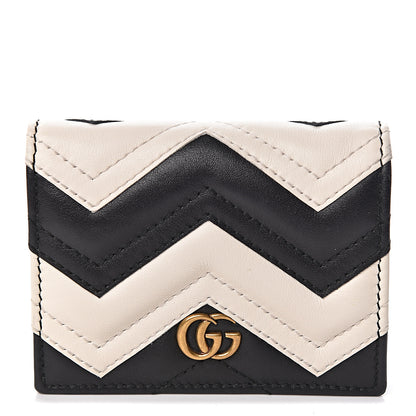 Gucci Calfskin Matelasse GG Marmont Card Case Wallet Black White 1 of 13