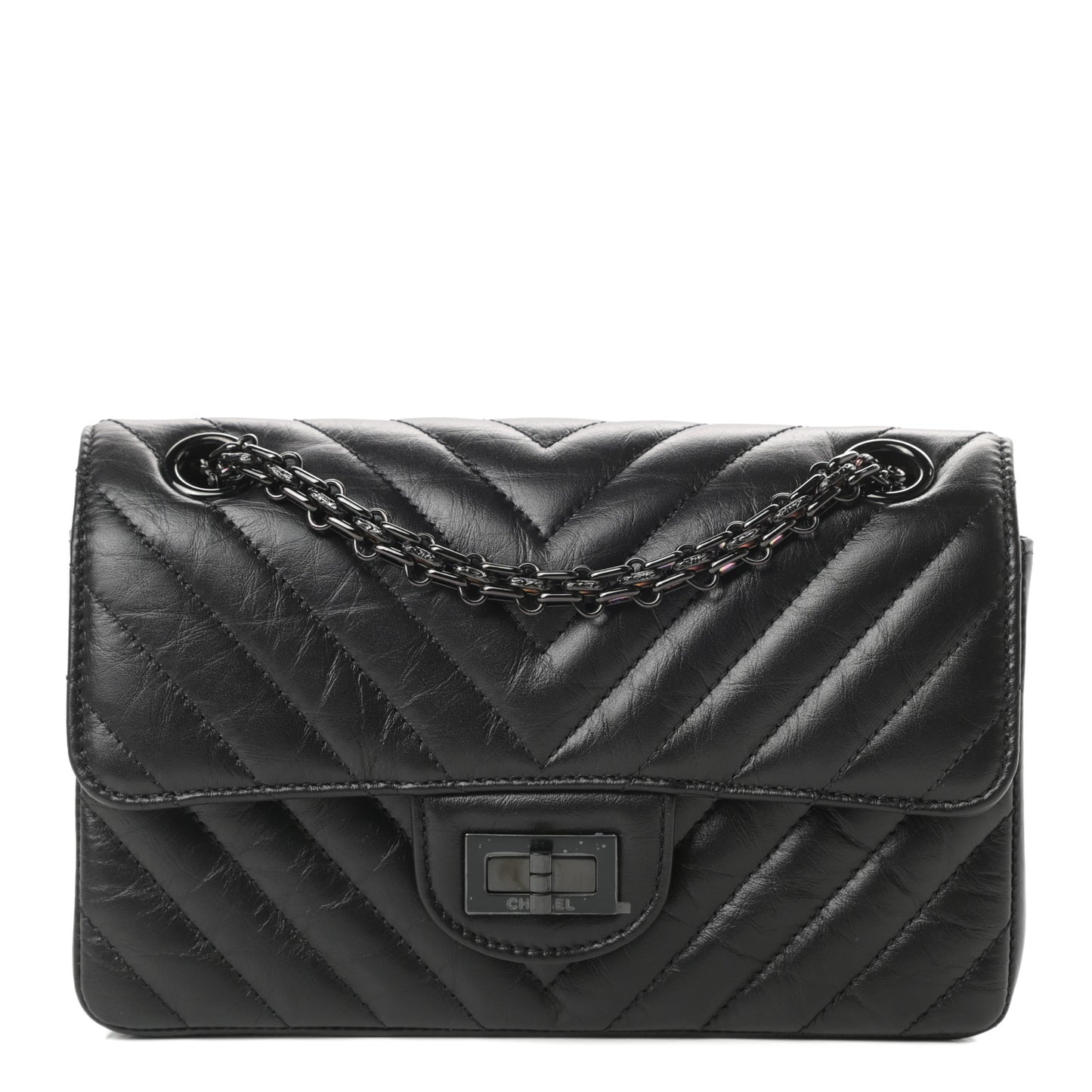 Aged Calfskin Chevron Quilted 2.55 Reissue Mini Flap So Black