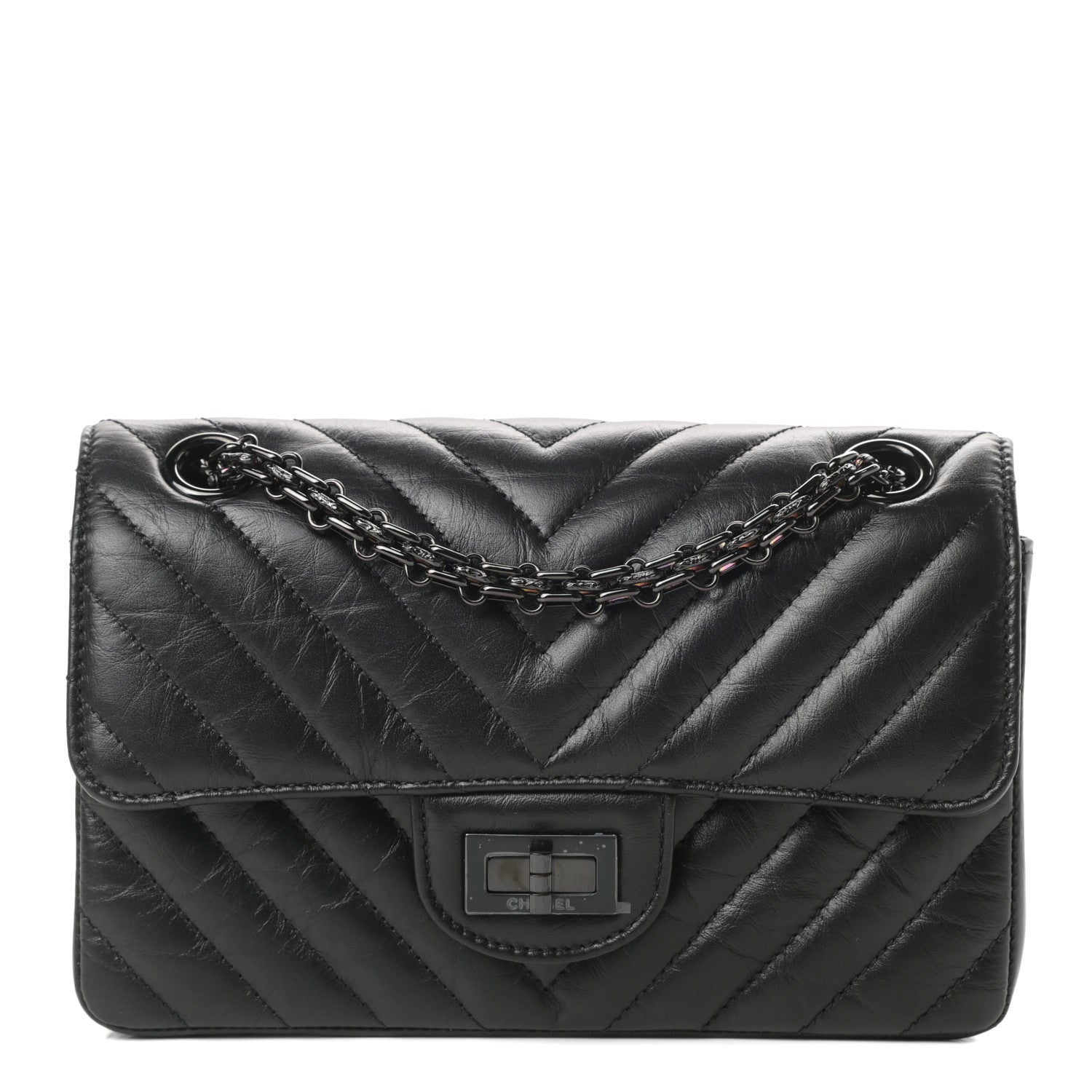 Chanel Aged Calfskin Chevron Quilted 2.55 Reissue Mini Flap So Black 1 of 10