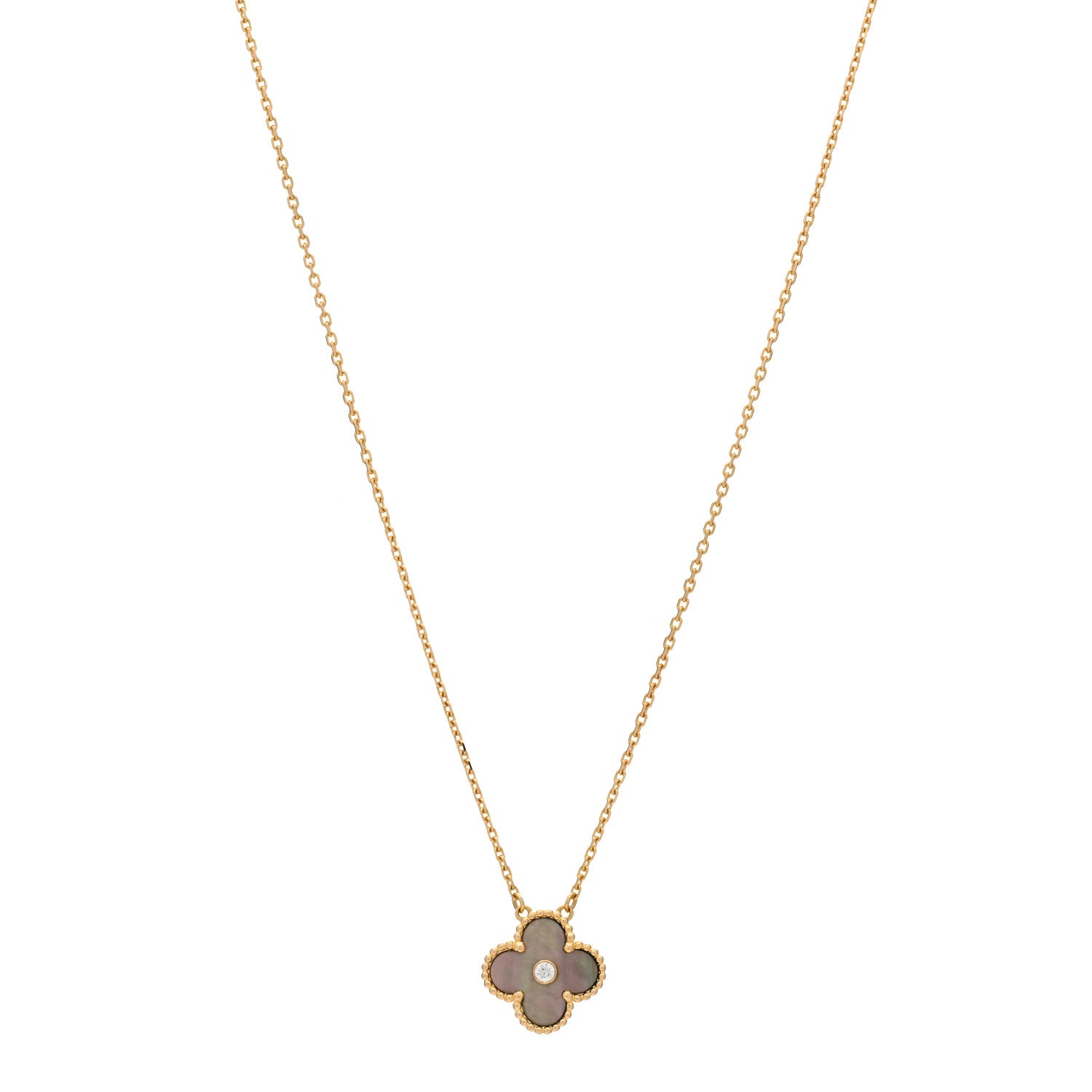 Van Cleef & Arpels 18K Rose Gold Diamond Grey Mother of Pearl Vintage Alhambra Pendant Necklace 1 of 3