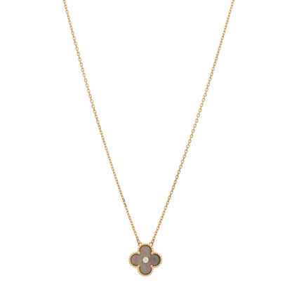 Van Cleef & Arpels 18K Rose Gold Diamond Grey Mother of Pearl Vintage Alhambra Pendant Necklace 1 of 3