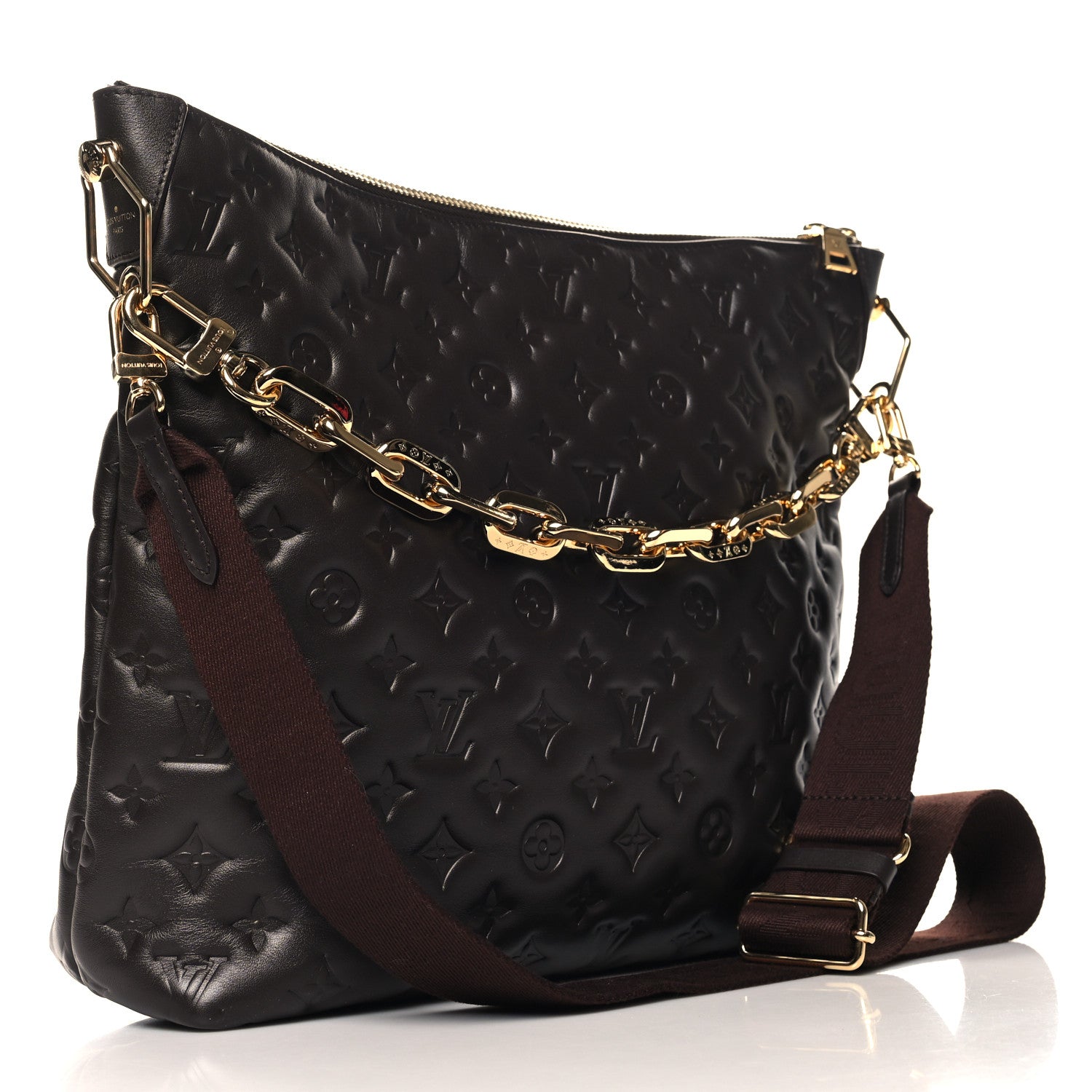 Louis Vuitton Calfskin Embossed Monogram Coussin Hobo MM Chocolate 4 of 10
