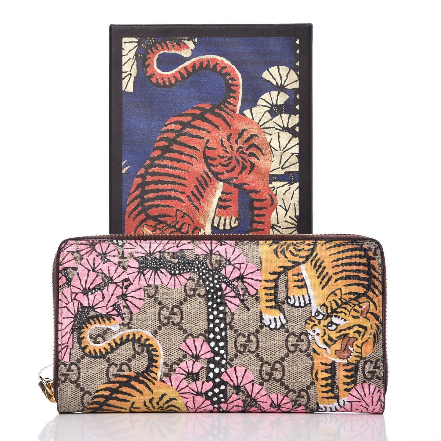 GG Supreme Monogram Bengal Zip Around Wallet Beige Pink