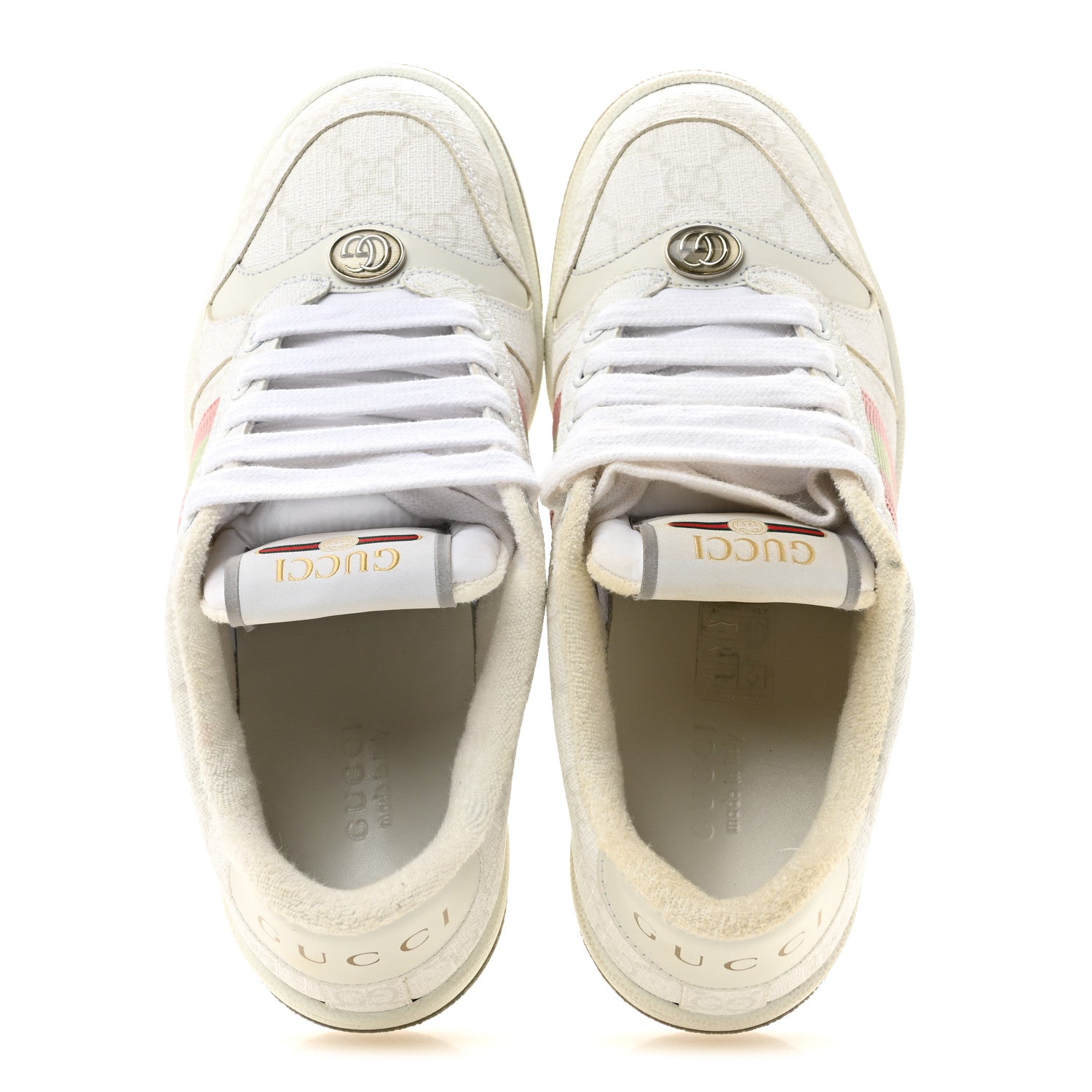 Gucci GG Monogram Web Screener Sneakers 35.5 White Grey Pink 2 of 10