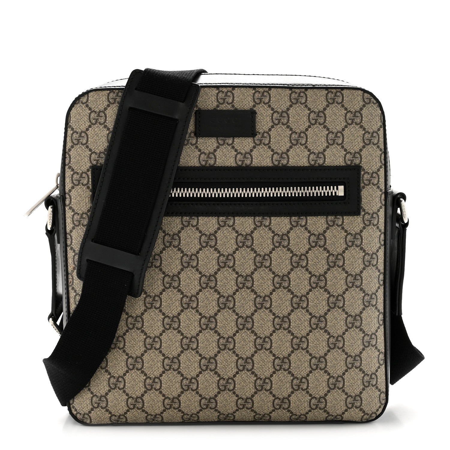 Gucci GG Supreme Monogram Flat Messenger Bag Beige Black New Acero 1 of 13