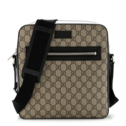 Gucci GG Supreme Monogram Flat Messenger Bag Beige Black New Acero 1 of 13