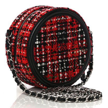 Chanel Tweed Quilted Round Filigree Clutch With Chain Red Black 4 of 13