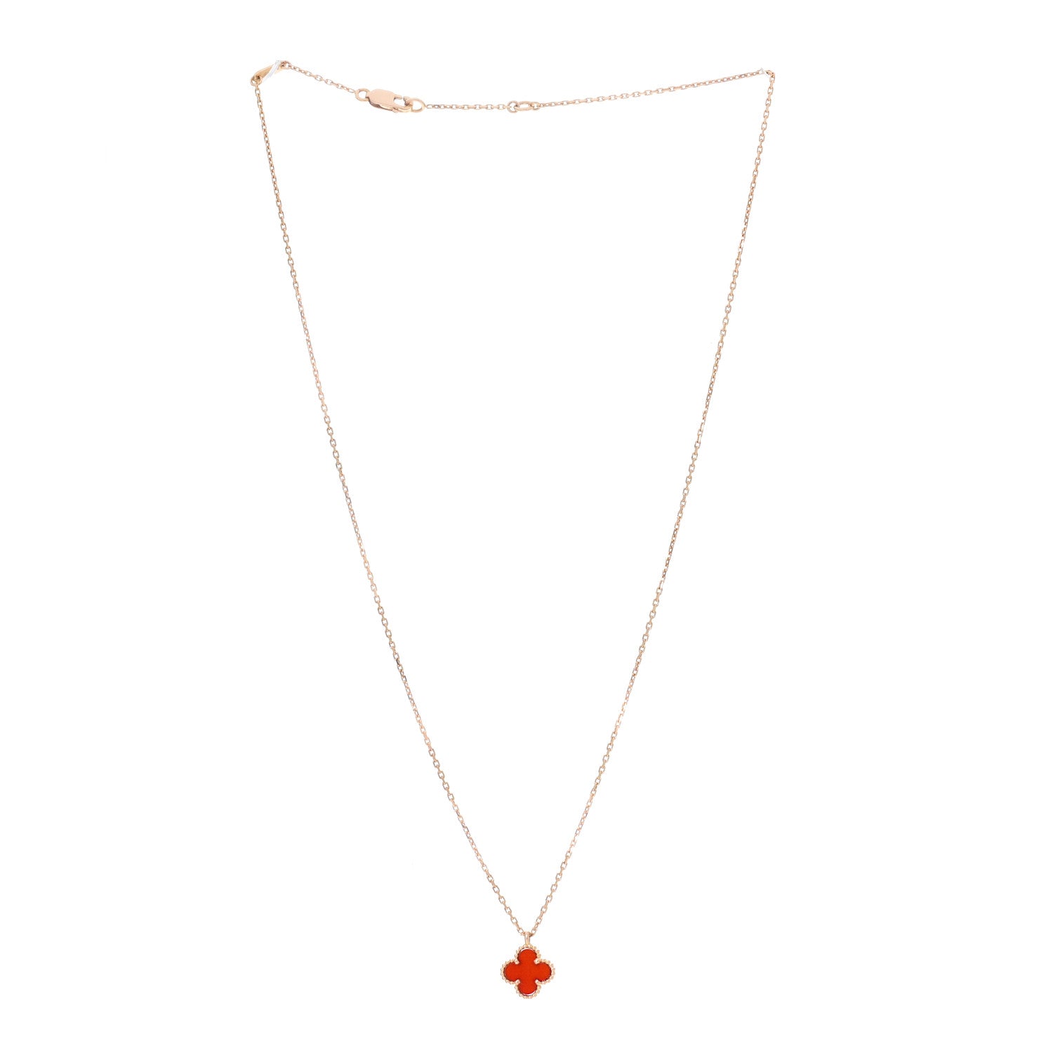 Van Cleef & Arpels 18K Rose Gold Carnelian Sweet Alhambra Pendant Necklace 3 of 6