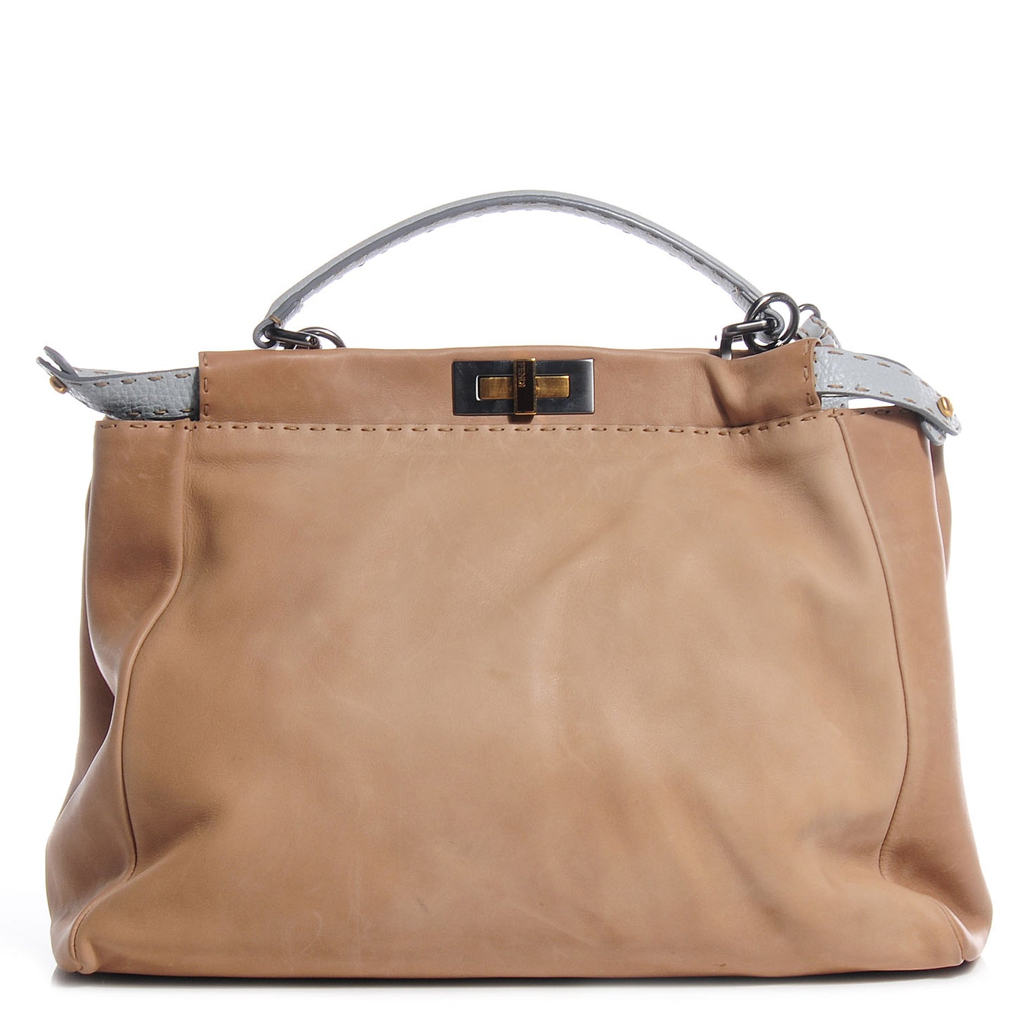 Vitello Saddle Cuoio Romano Selleria Large Peekaboo Iconic Satchel Fango Acqua