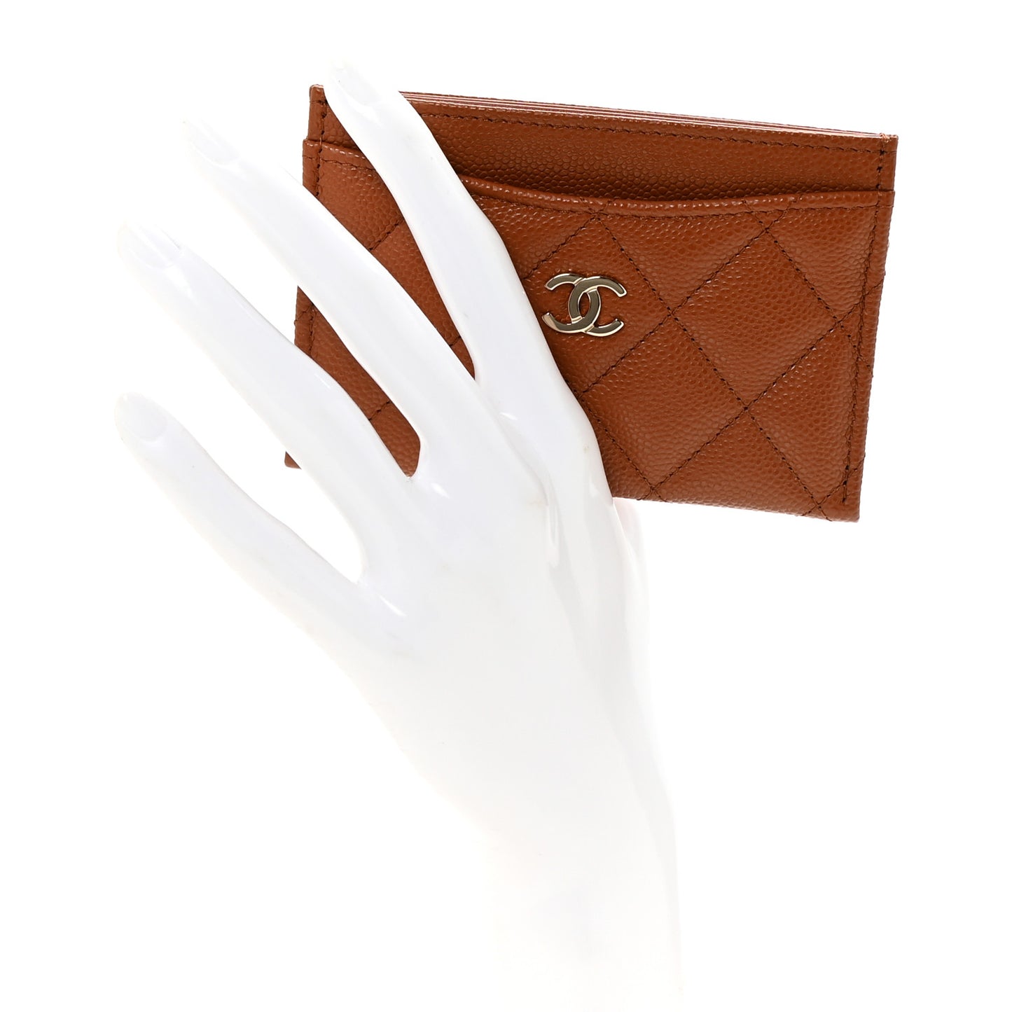 Caviar Quilted Card Holder Brown