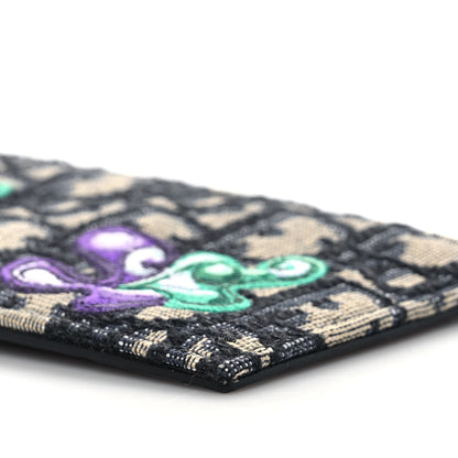 Christian Dior X KENNY SCHARF Oblique Canvas Embroidered Zip Card Holder Charcoal 10 of 10