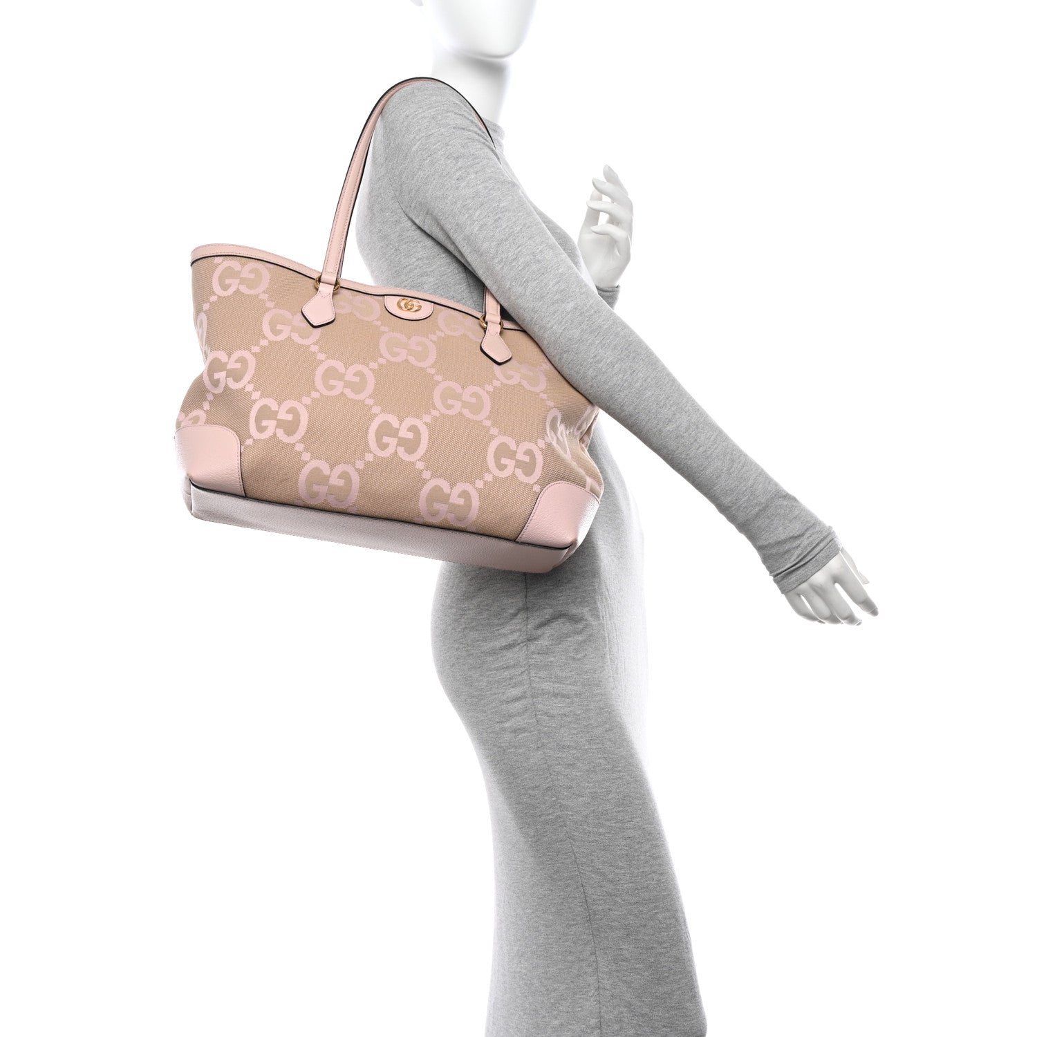 Gucci Monogram Jumbo GG Textured Dollar Calfskin Medium Ophidia Shopping Tote Beige Perfect Pink 2 of 10