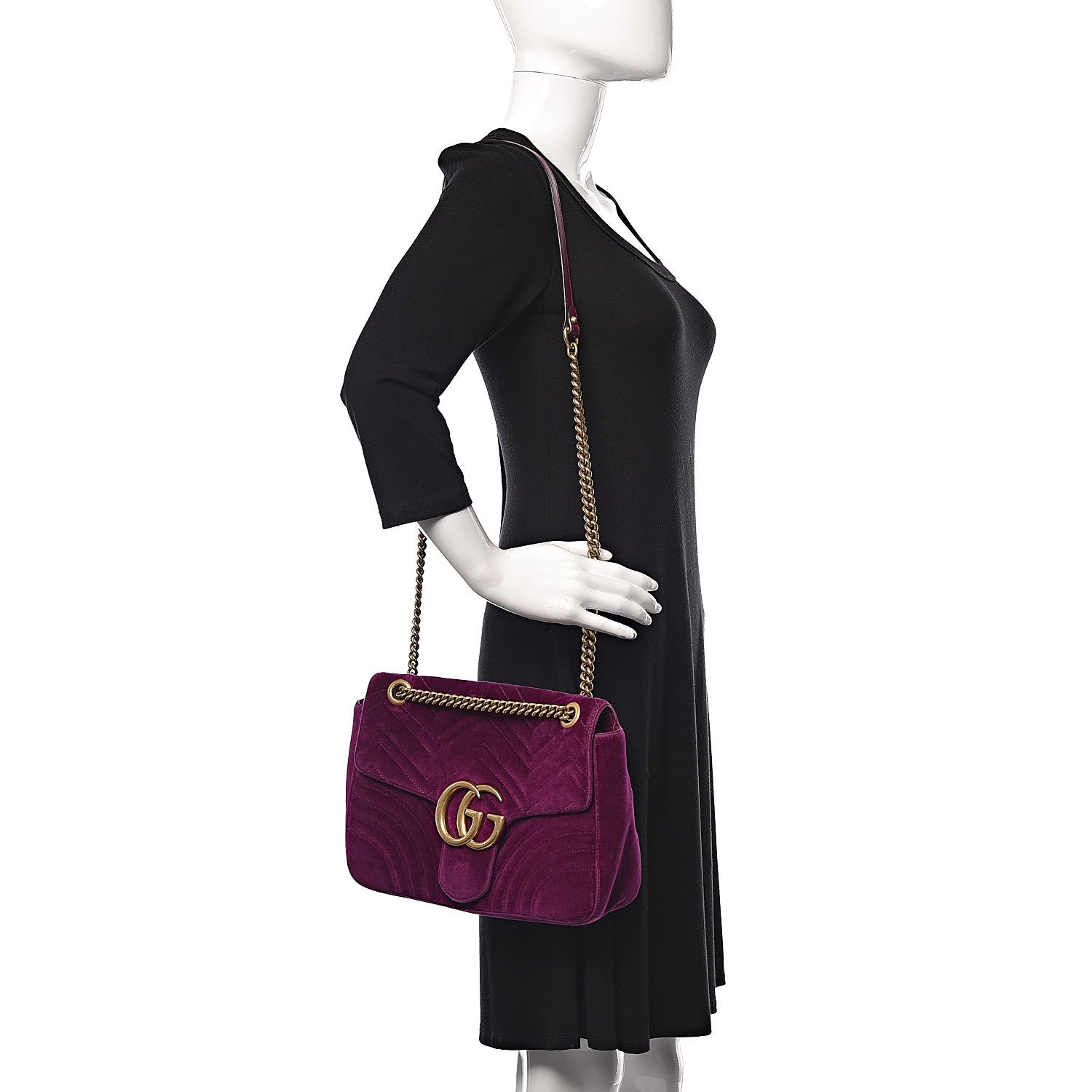 Gucci Velvet Matelasse Medium GG Marmont Shoulder Bag Fuchsia Violet Cyclamen 2 of 19
