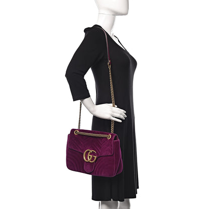 Gucci Velvet Matelasse Medium GG Marmont Shoulder Bag Fuchsia Violet Cyclamen 2 of 19