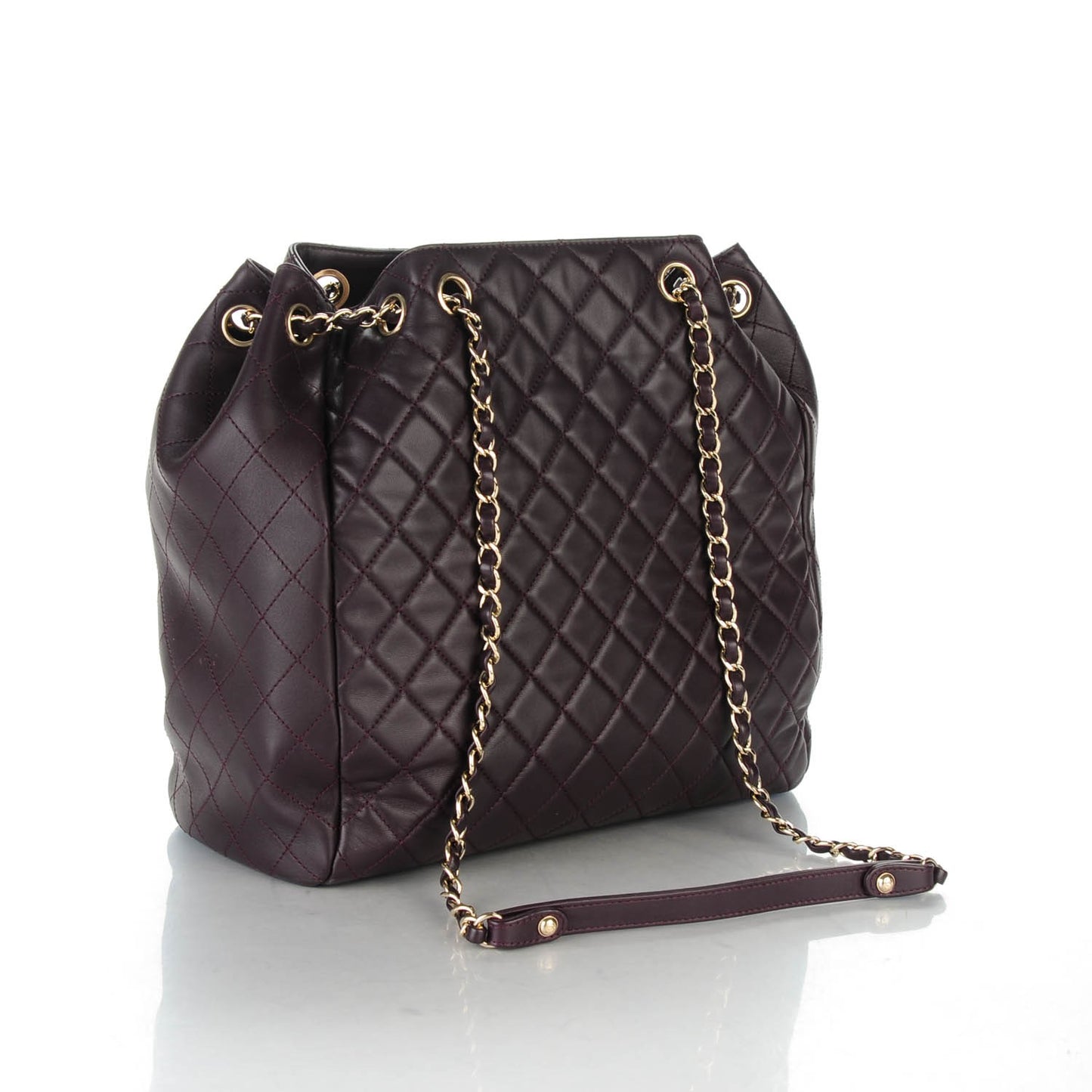 Lambskin Quilted Large Drawstring Shoulder Bag Dark Purple