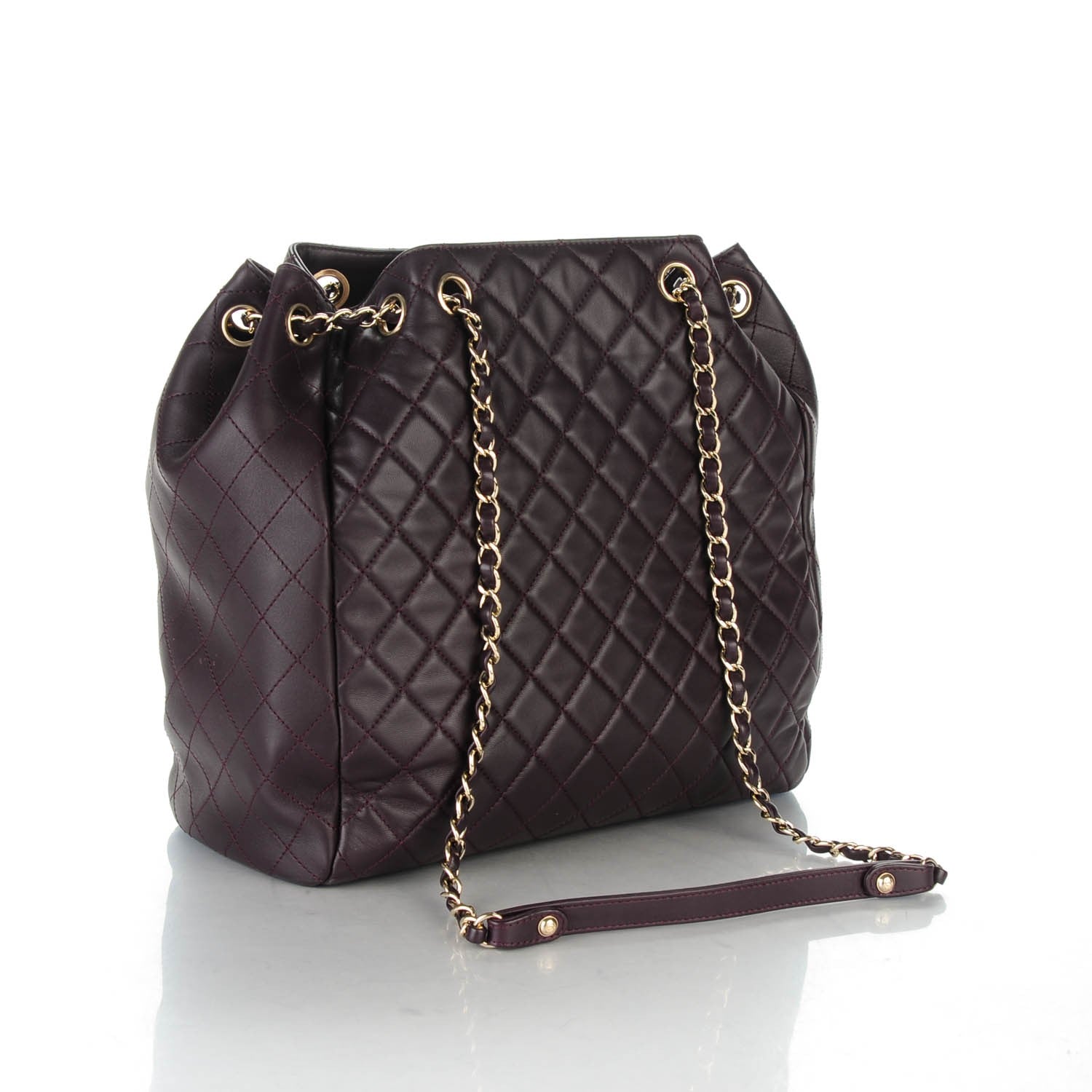 Chanel Lambskin Quilted Large Drawstring Shoulder Bag Dark Purple 3 of 7