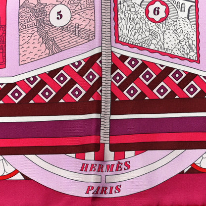 Hermes Silk Le Tour Du Monde En 63 Cases Scarf 90 Fuchsia Mauve White 2 of 5