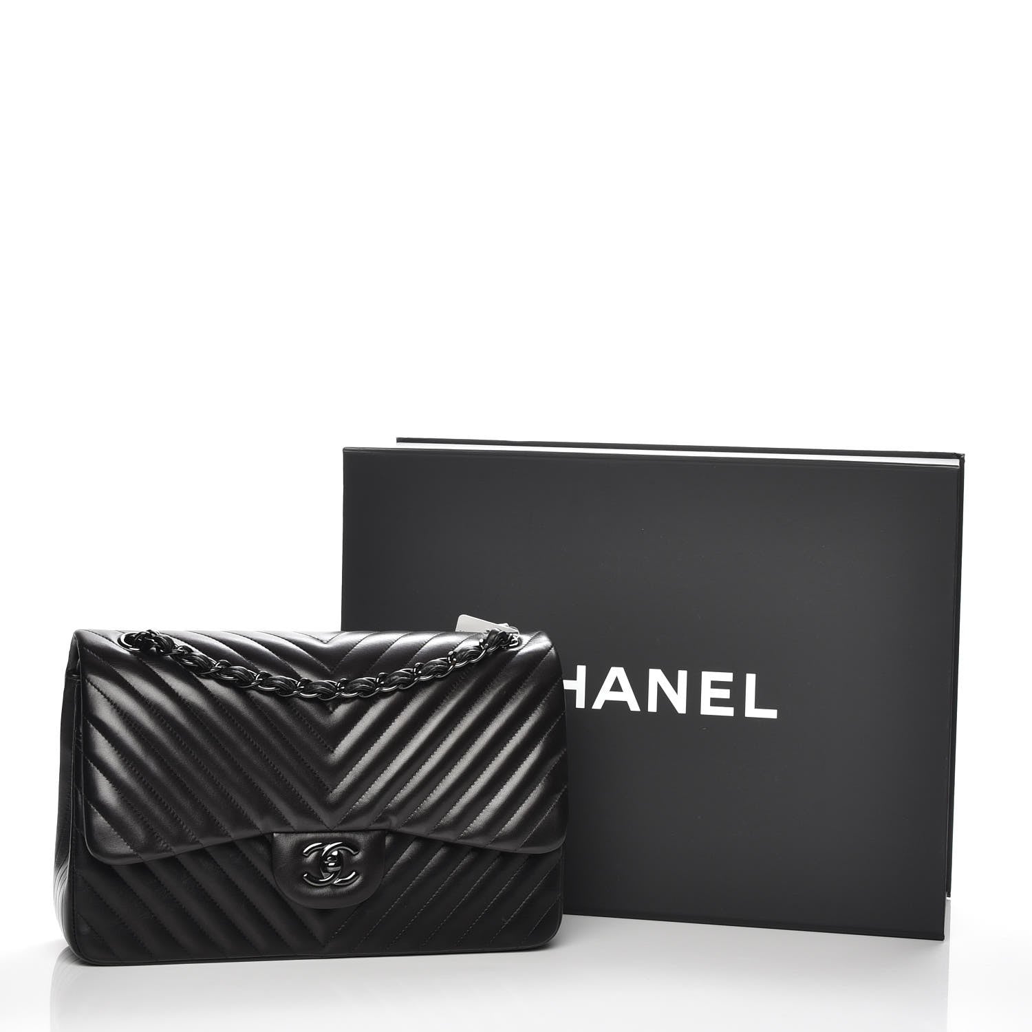 Chanel Lambskin Chevron Quilted Jumbo Double Flap So Black 8 of 8