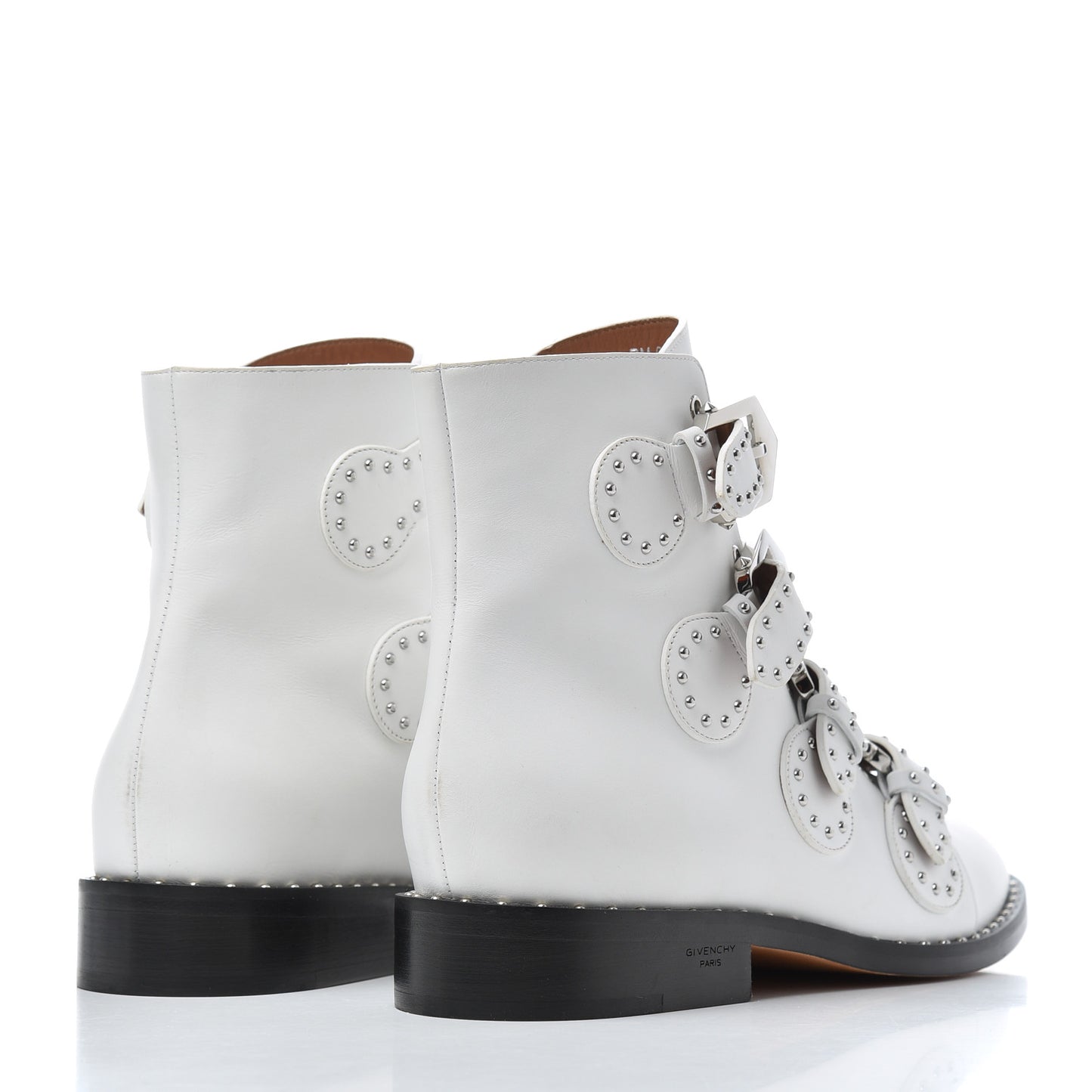 Calfskin Studded Prue Buckle Booties 38 White