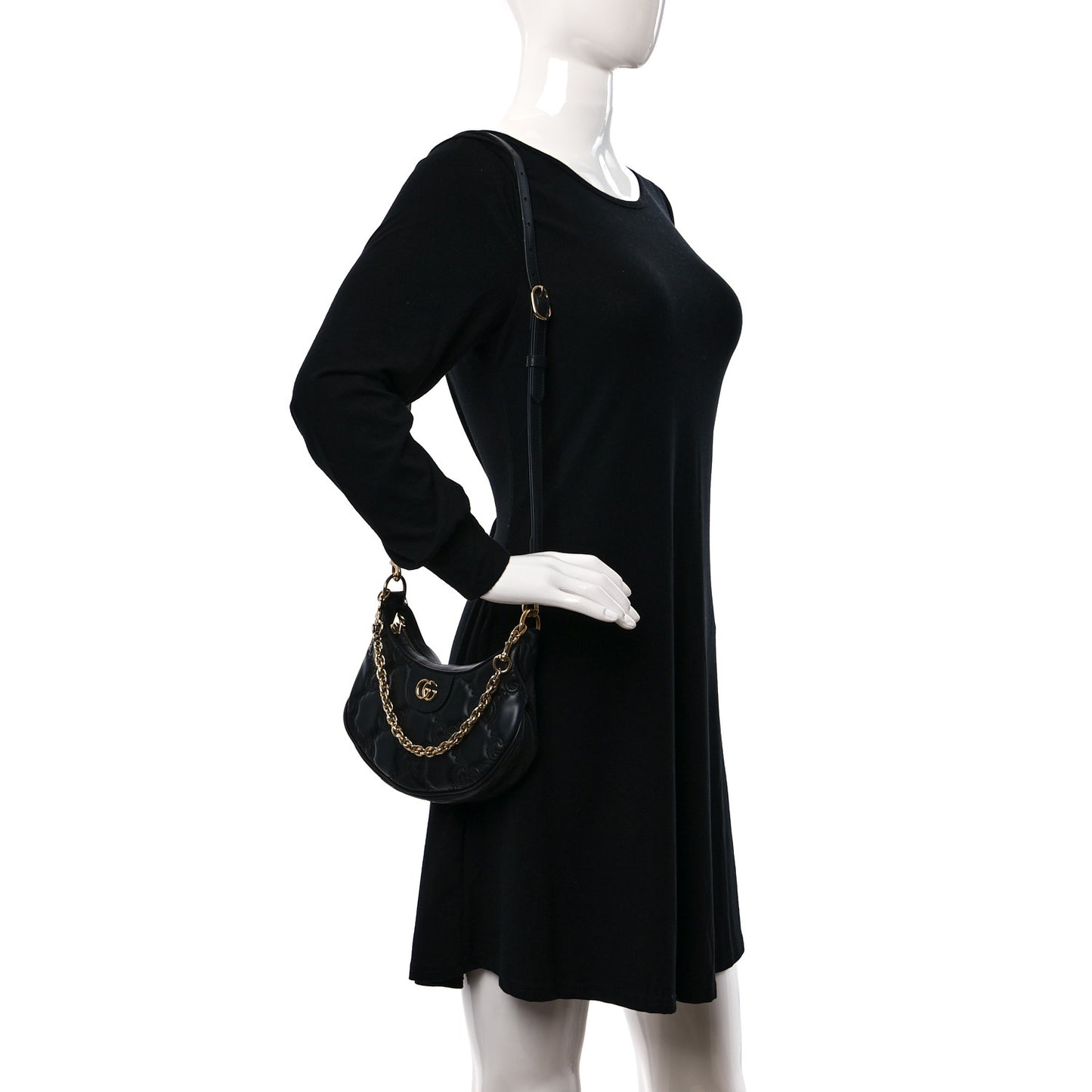 Calfskin GG Matelasse Mini Hobo Shoulder Bag Black