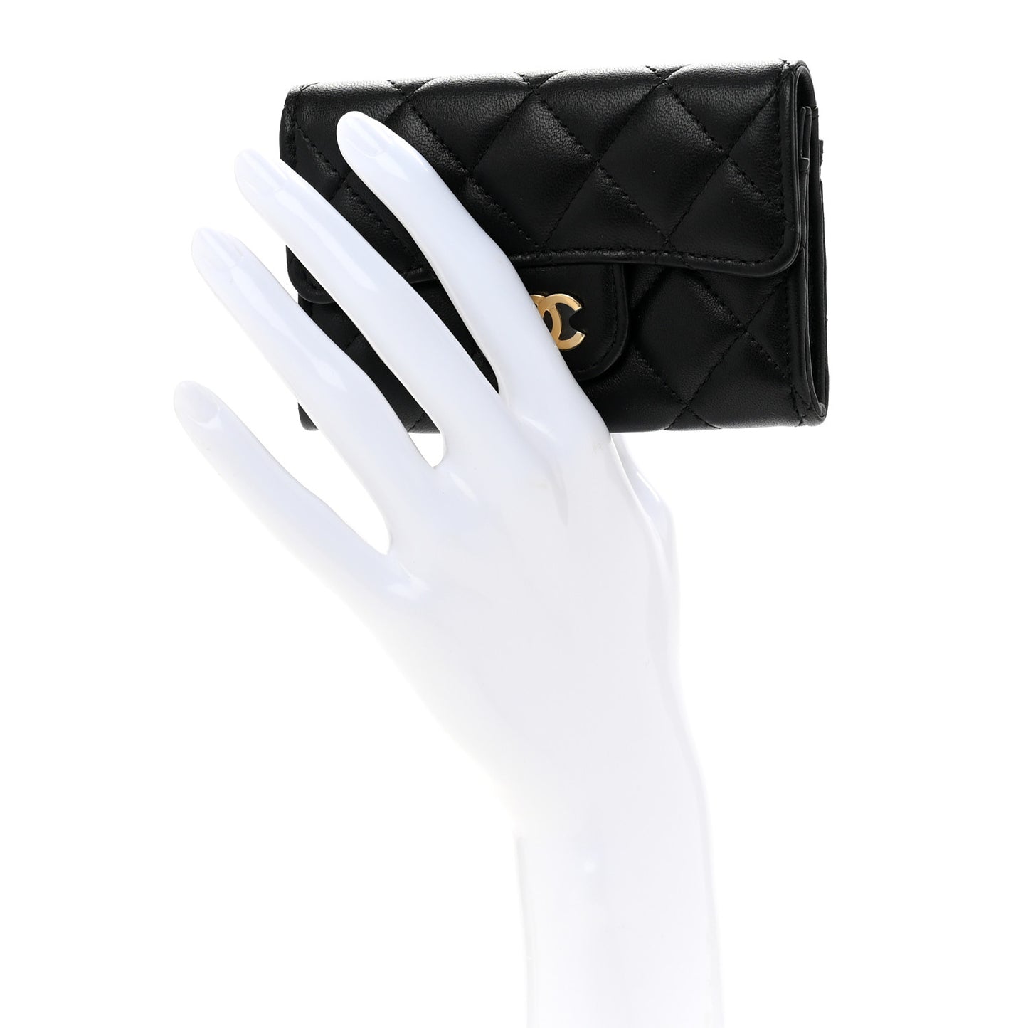 Lambskin Quilted Flap Card Holder Wallet Black