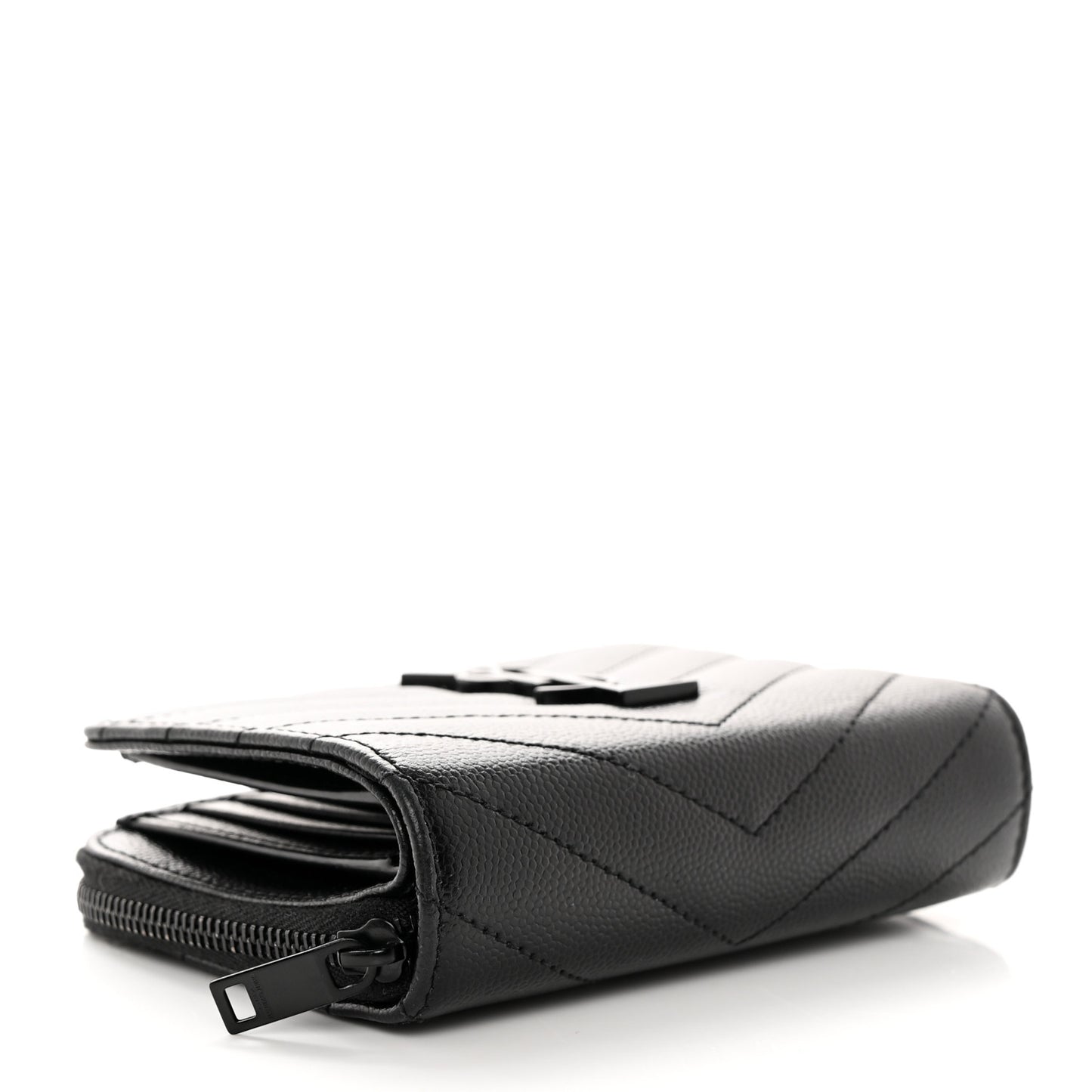 Grain De Poudre Matelasse Chevron Monogram Monochrome Compact Zip Around Wallet Black