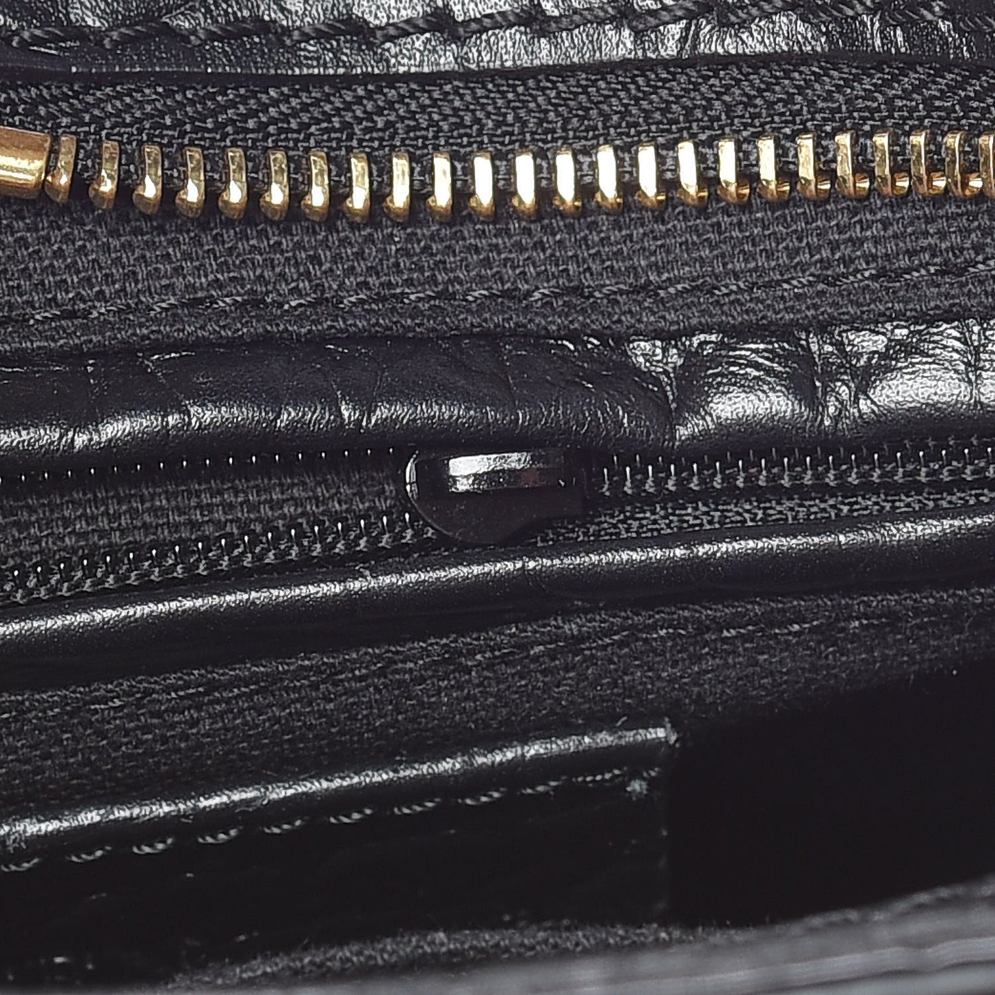 Calfskin Crocodile Embossed Mini Skull Padlock Zip Around Tote Black