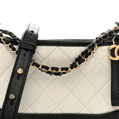 Chanel Aged Calfskin Quilted Small Gabrielle Hobo Black White 8 of 11