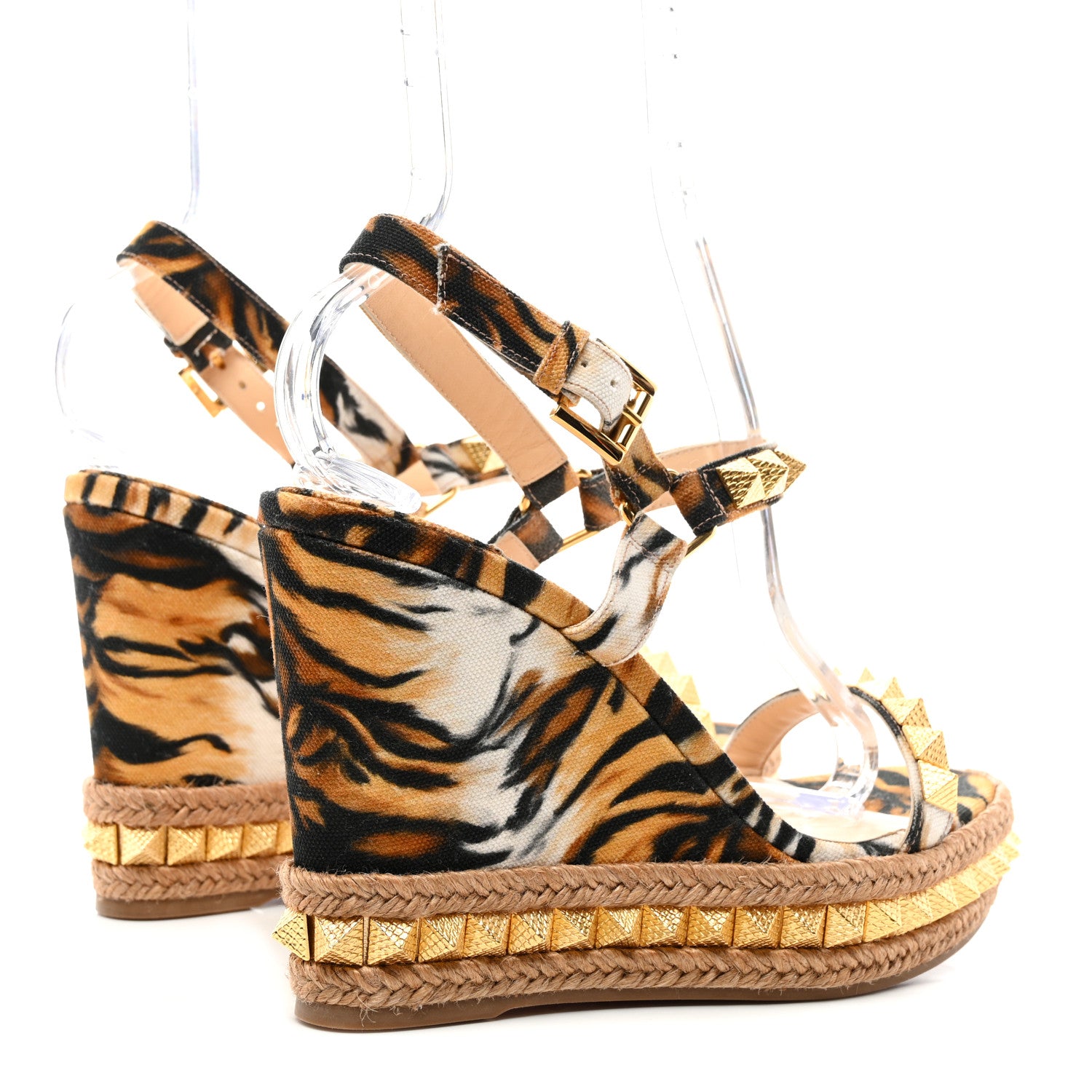 Christian Louboutin Toile Canvas Bengal Pyraclou 110 Wedge Sandals 40 Multicolor 4 of 9