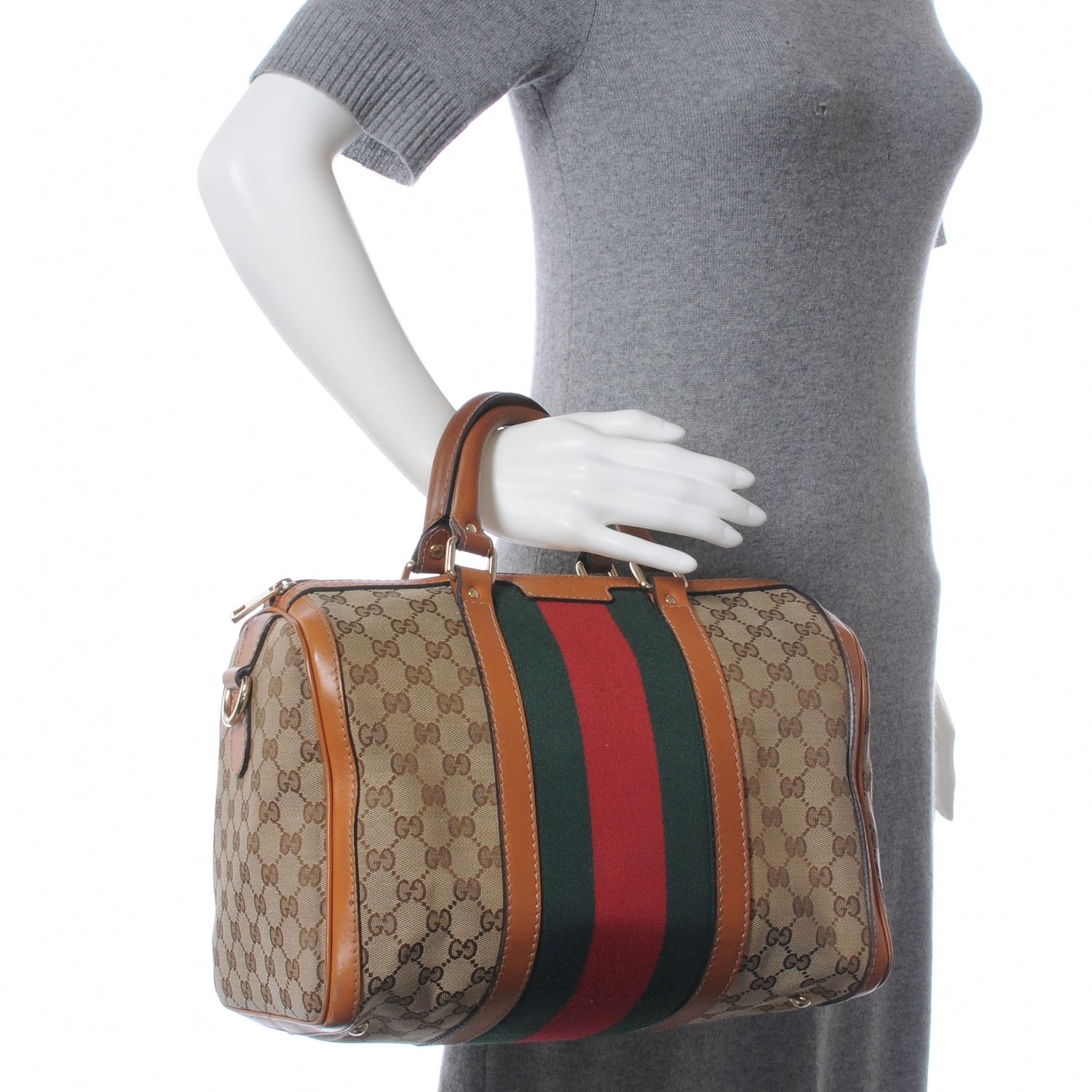 Gucci Monogram Vintage Web Medium Boston Tan 2 of 11