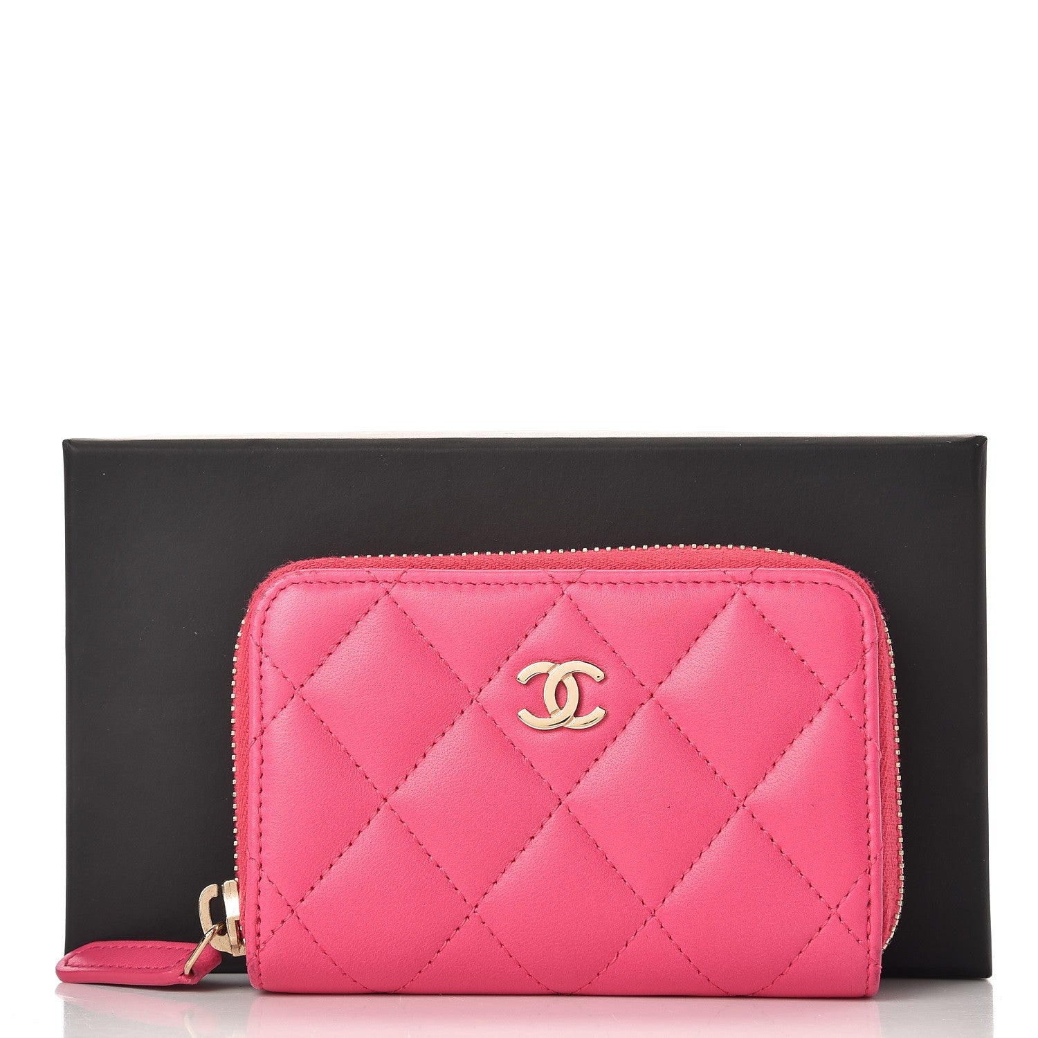 Chanel Lambskin Quilted Zip Around Coin Purse Wallet Fuchsia 8 of 8